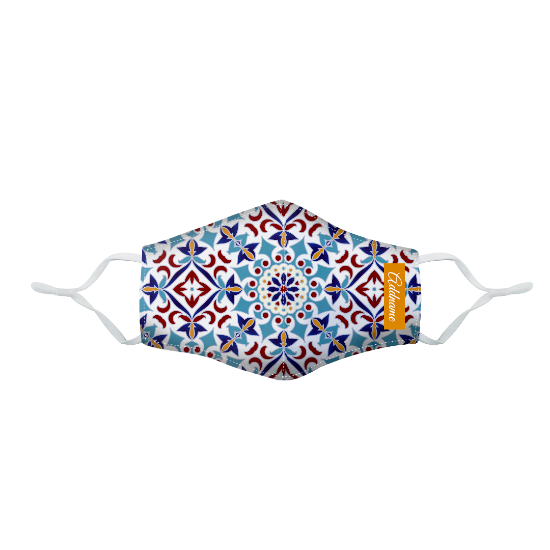 Arabesque Agean Blue Fitted Fabric Mask
