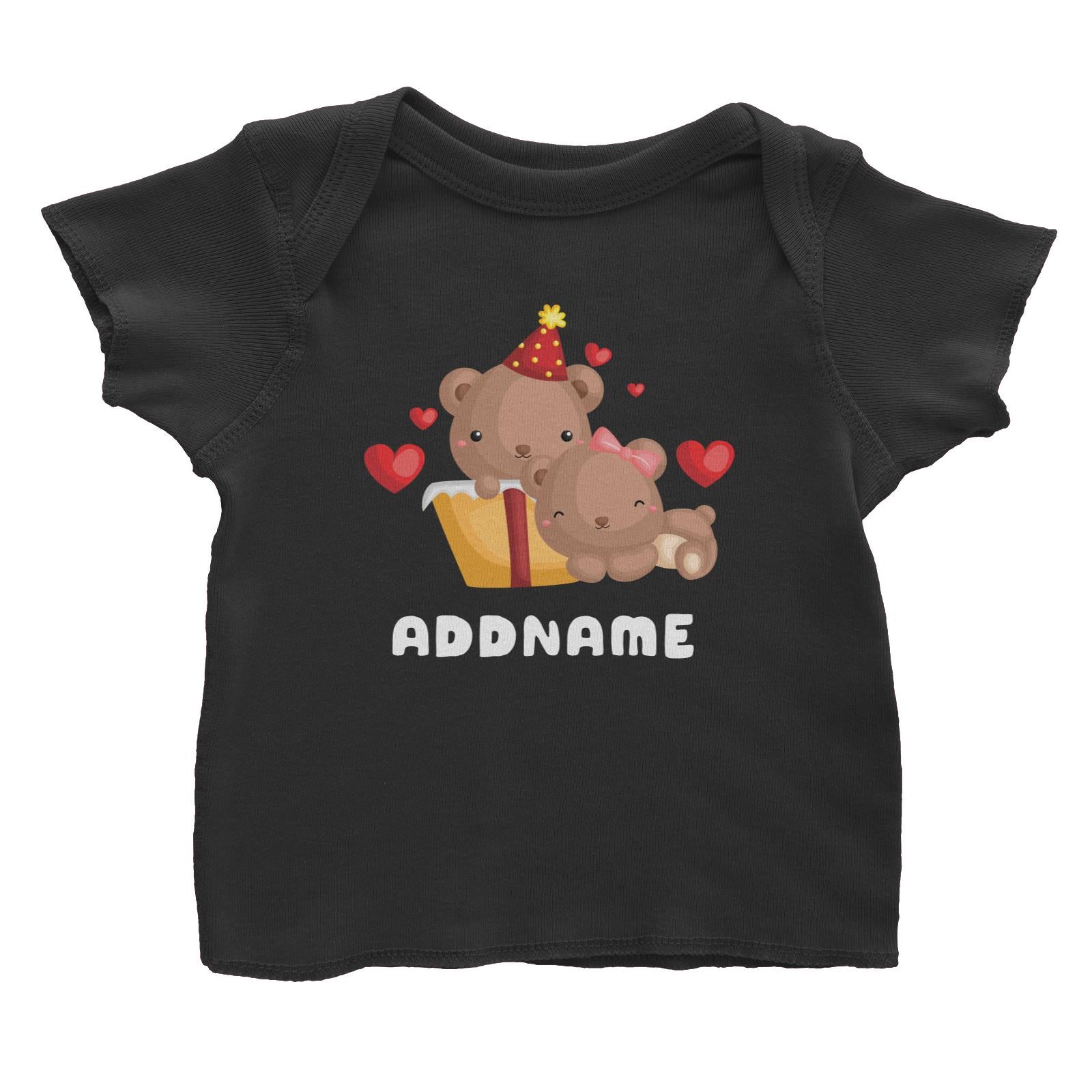 Birthday Friendly Animals Happy Two Bears Open Present Addname Baby T-Shirt