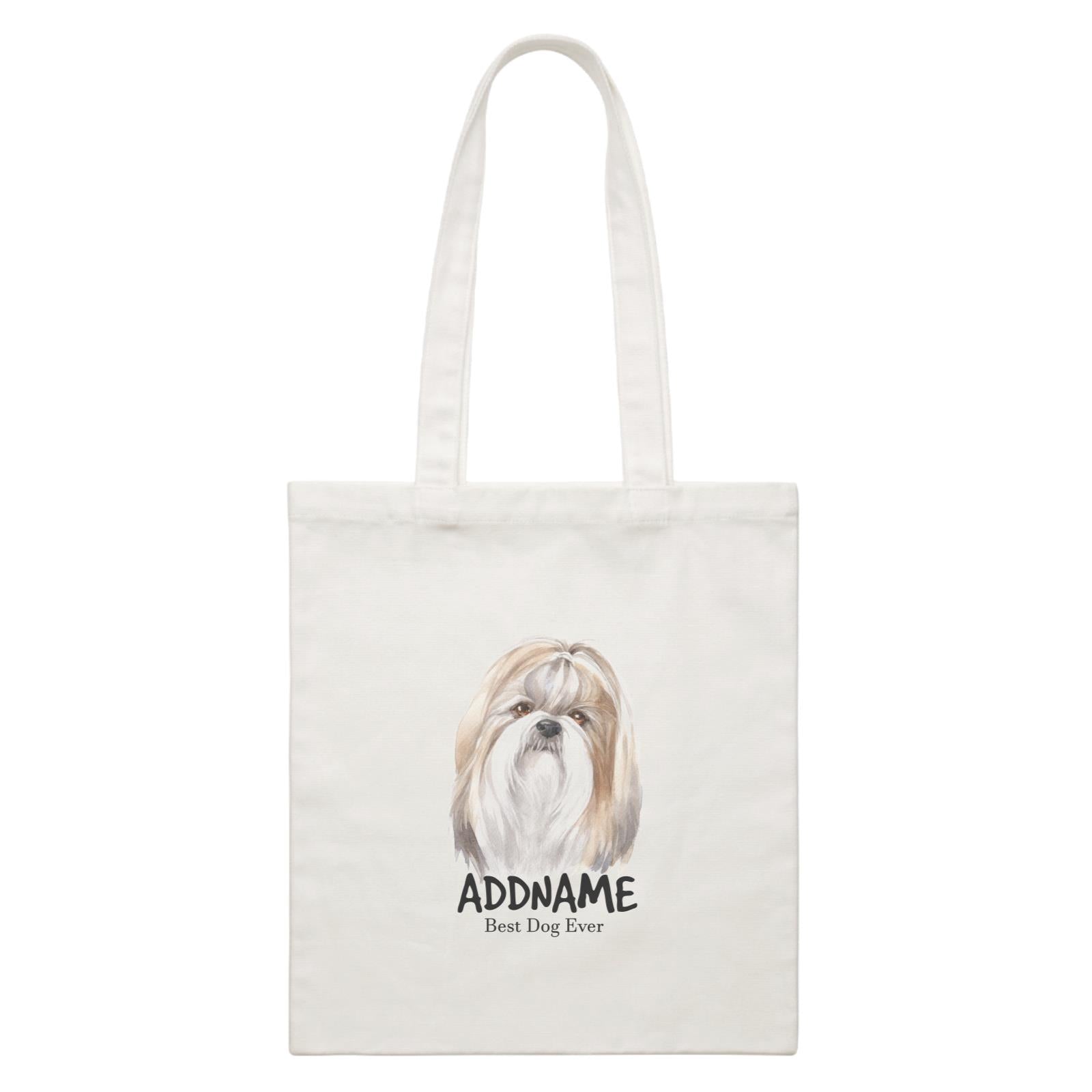 Watercolor Dog Shih Tzu Tie Hair Best Dog Ever Addname White Canvas Bag