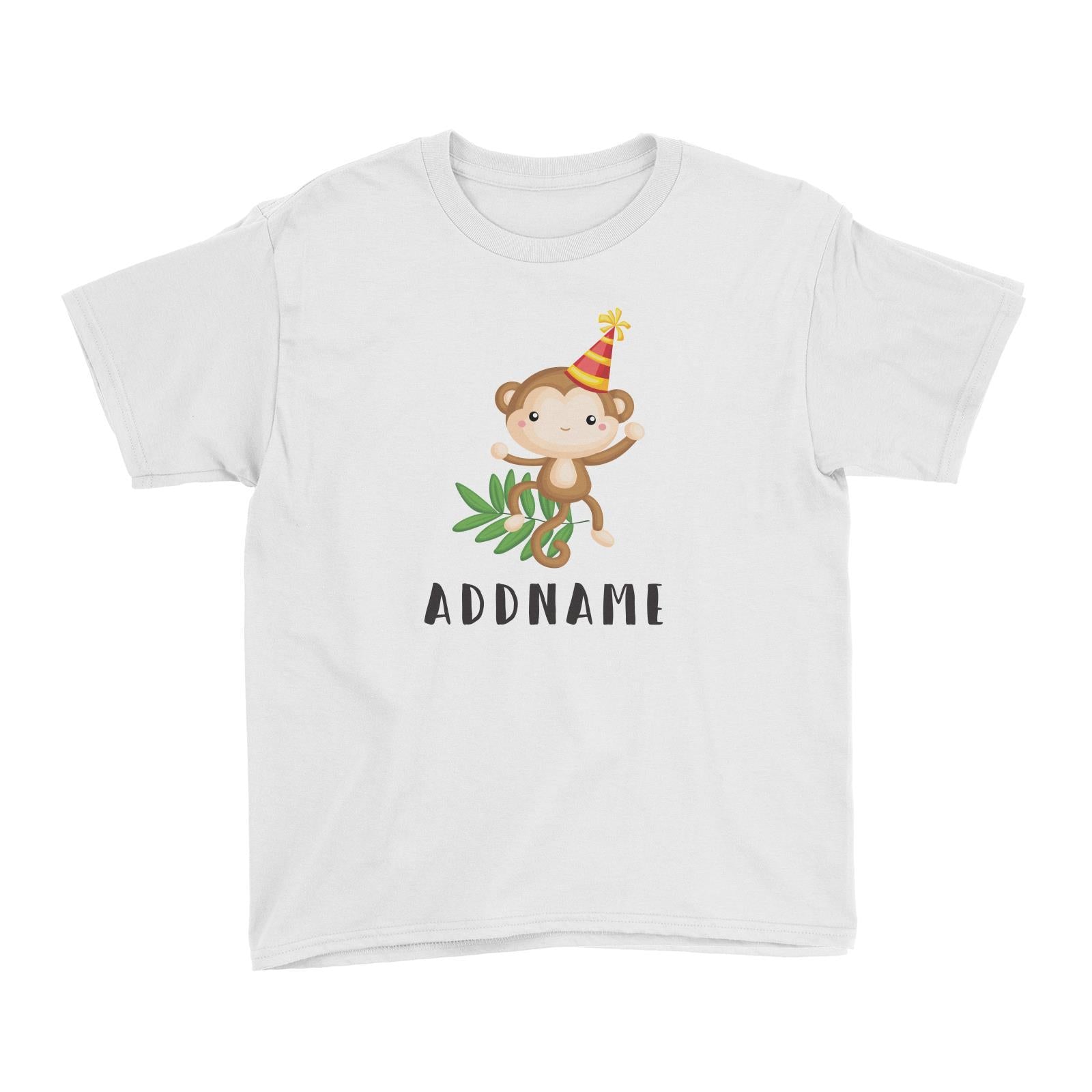 Birthday Safari Monkey Wearing Party Hat Addname Kid's T-Shirt