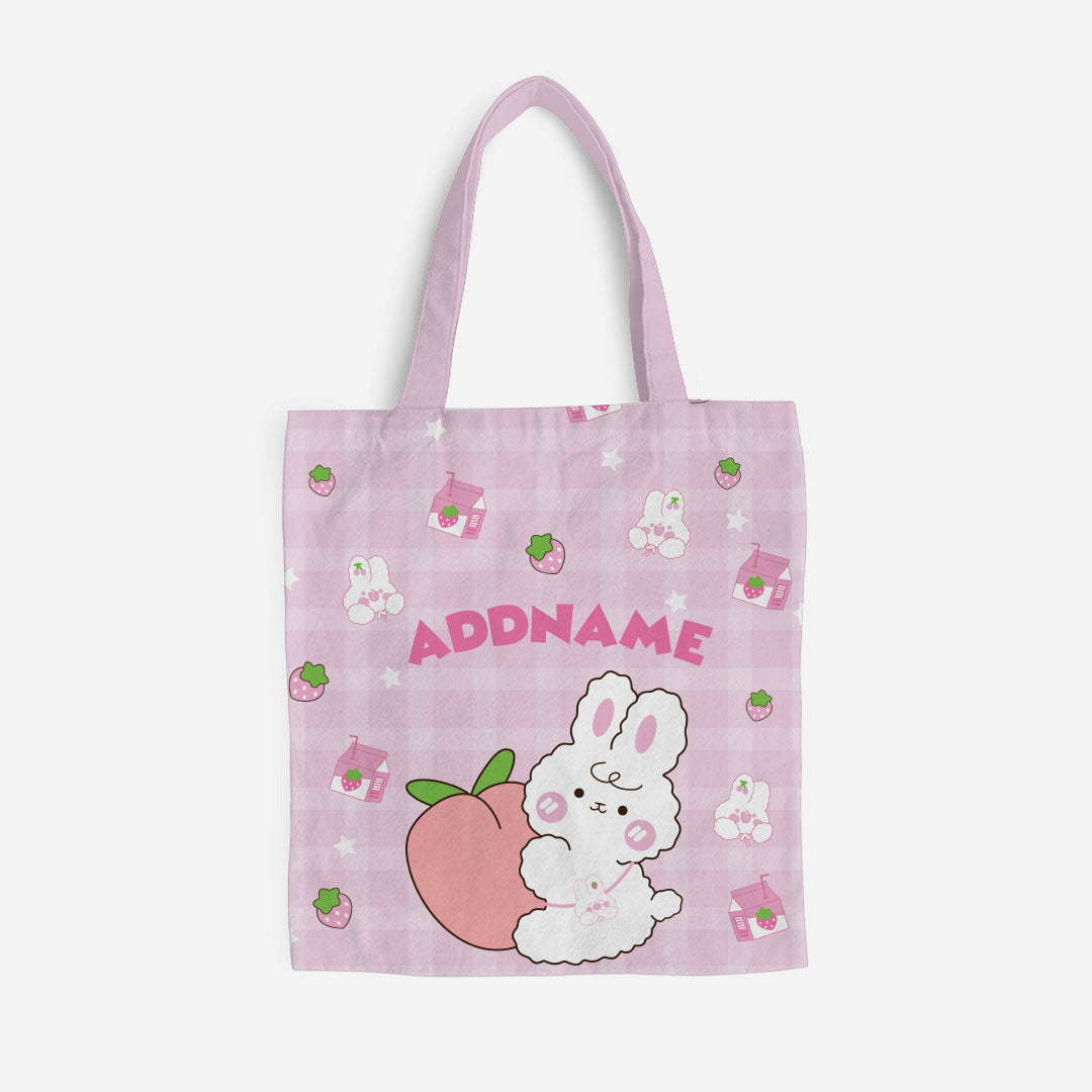 Cute Doodle Series Full Print Canvas Bag - Pink Cute Bunny