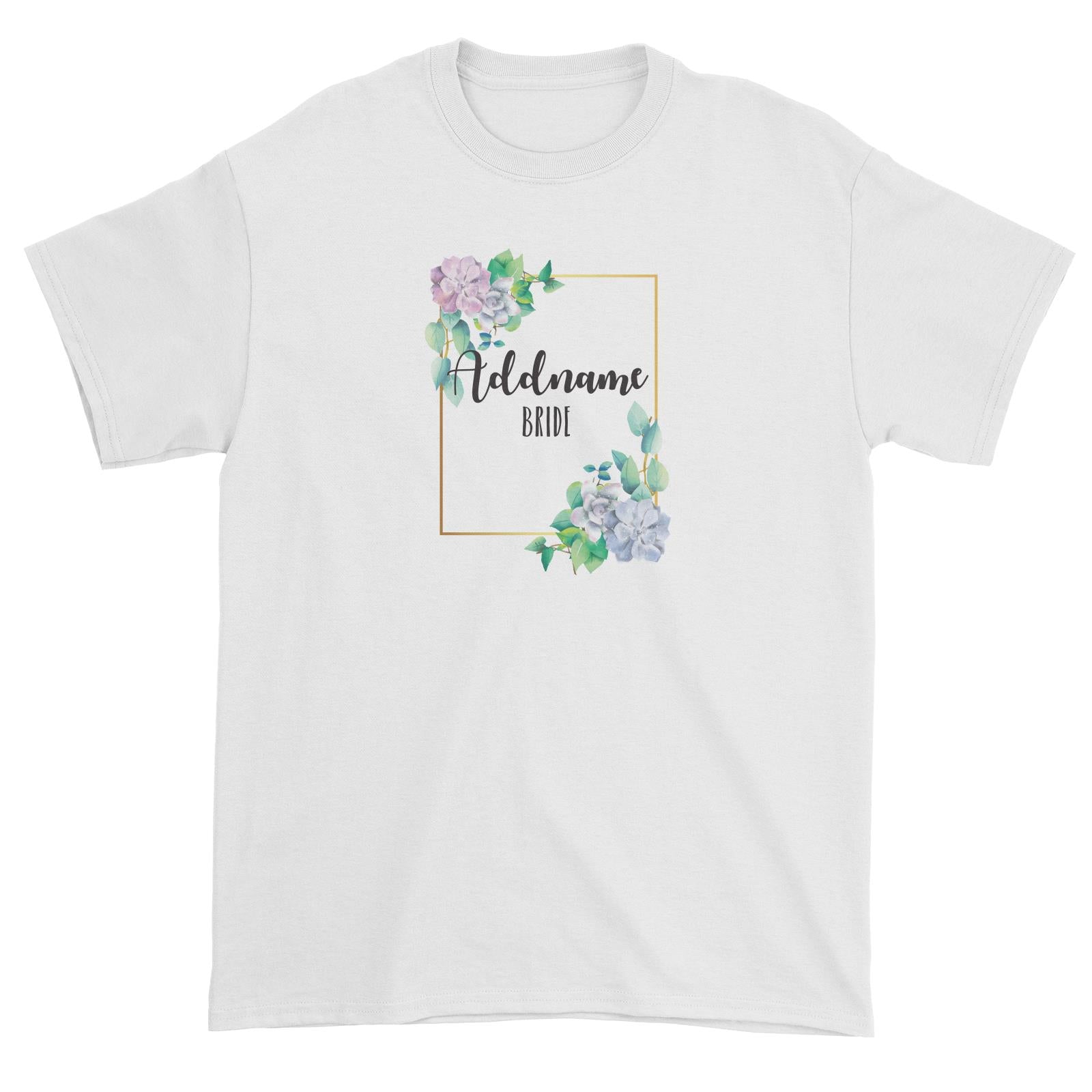 Bridesmaid Floral Modern Blue Flowers With Frame Bride Addname Unisex T-Shirt