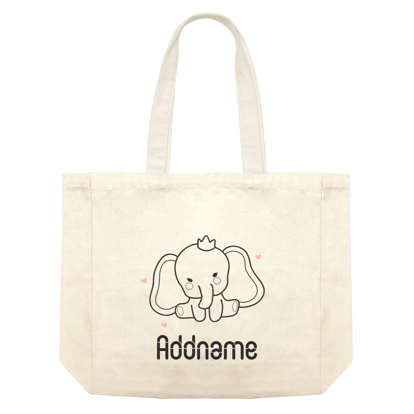 Coloring Outline Cute Hand Drawn Animals Elephants Baby Elephants With Crown Addname Shopping Bag