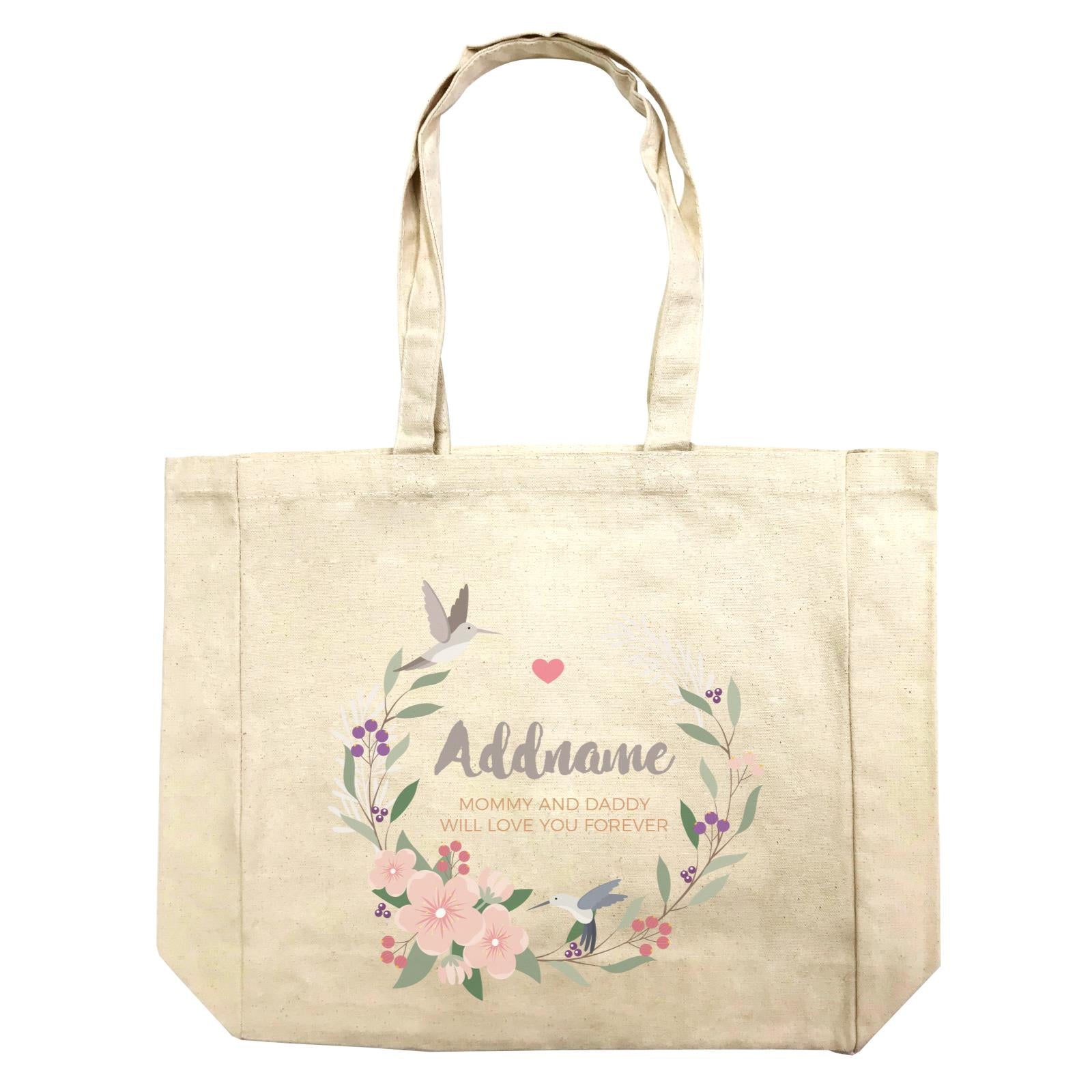 Pink Flower Berries Wreath and Hummingbirds Personalizable with Name and Text Shopping Bag