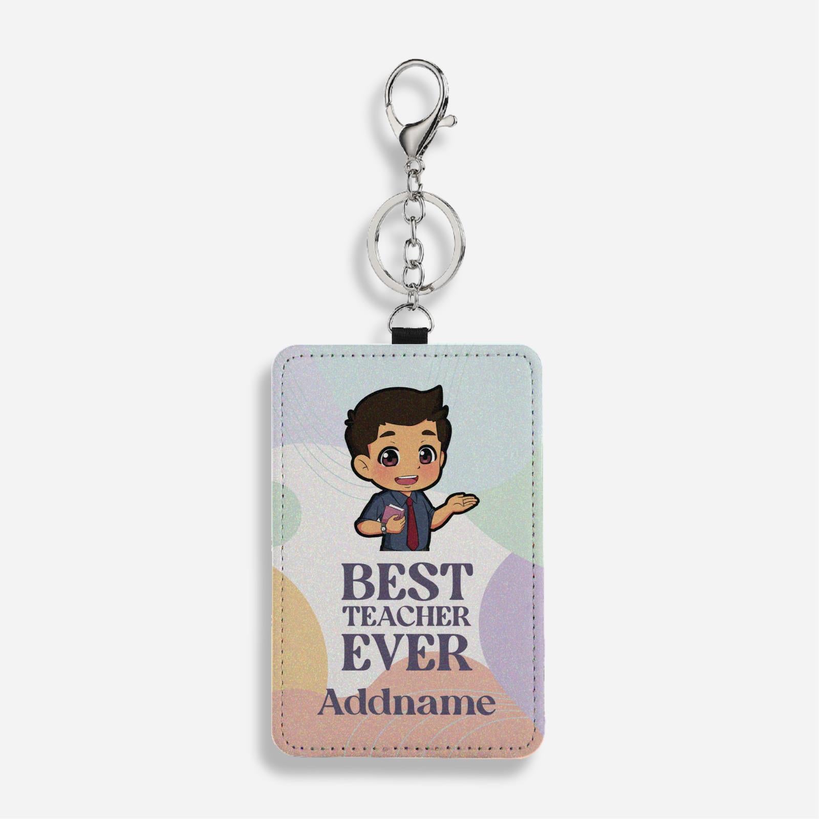 Chibi Best Teacher Ever Pastel Melody - Malay Male Teacher Card Holder with Keyring