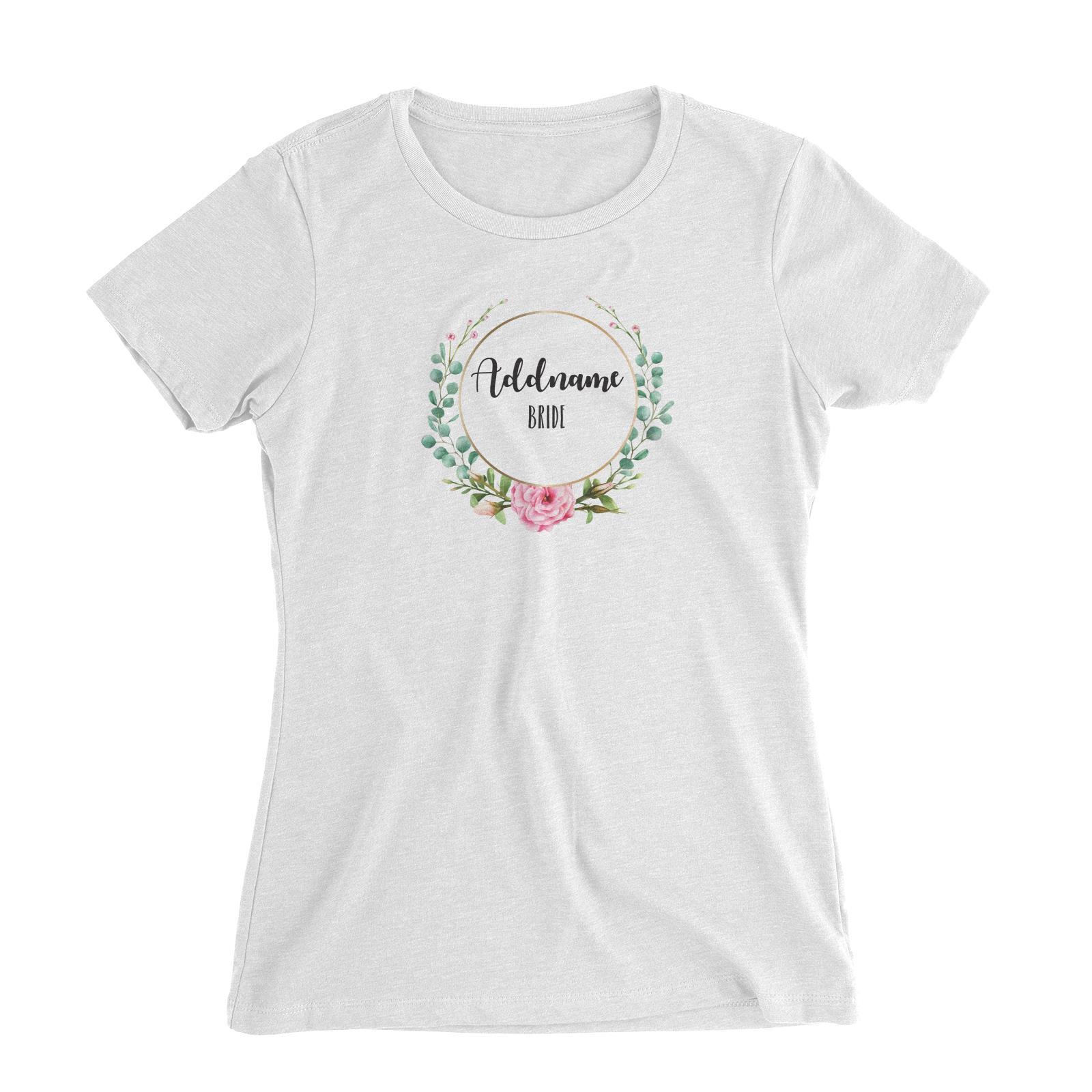 Bridesmaid Floral Modern Pink Flowers With Circle Bride Addname Women Slim Fit T-Shirt