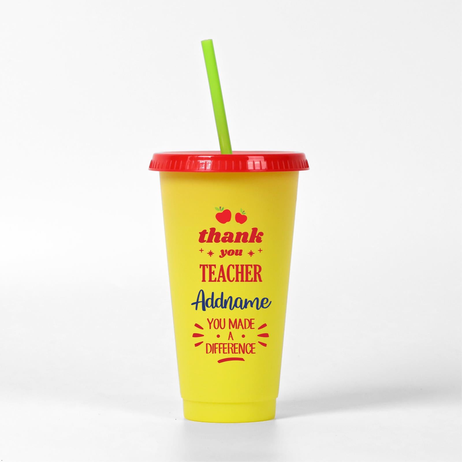 Thank You Teacher Addname You Made A Difference Quote - Yellow Kori Cup