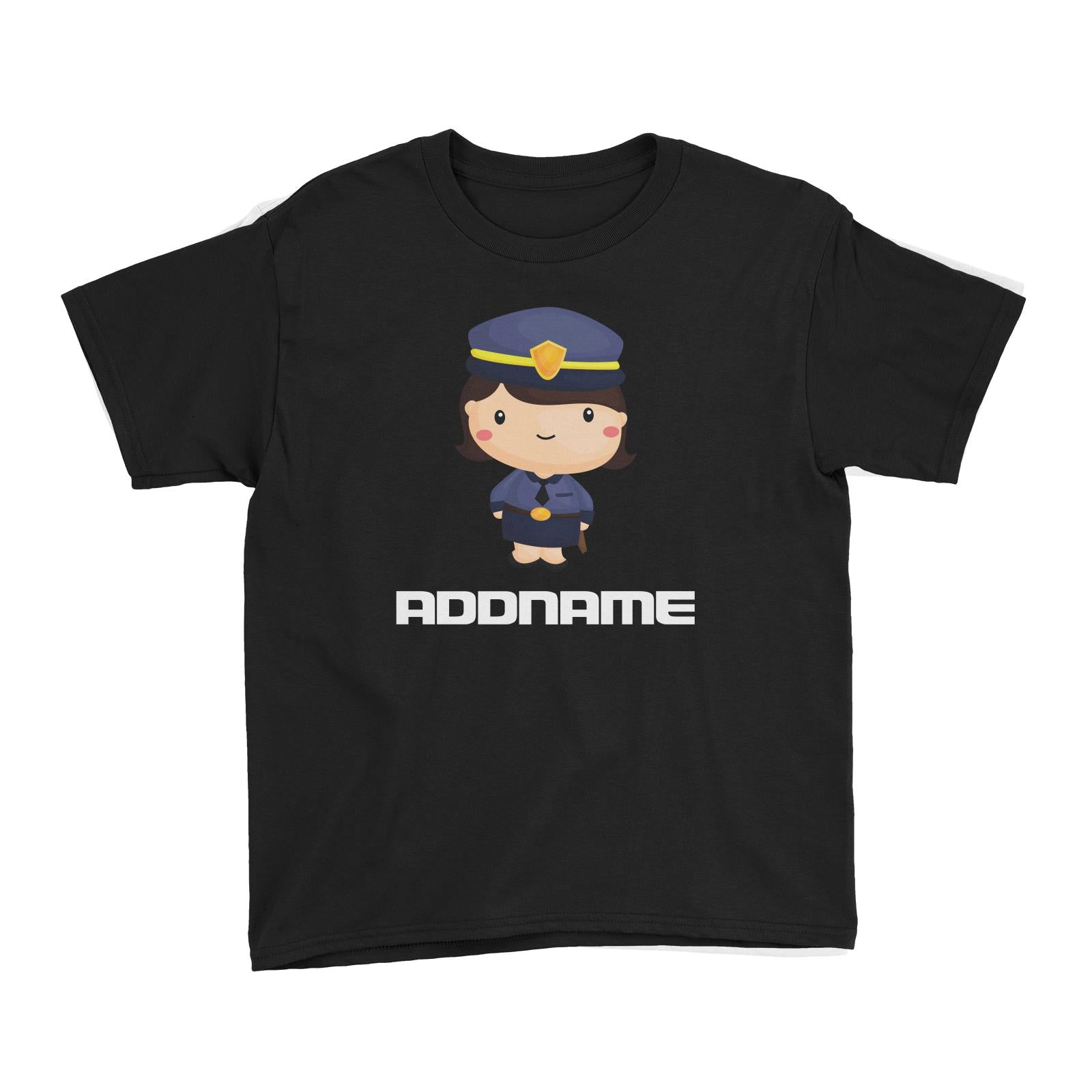 Birthday Police Officer Short Hair Girl  In Suit Addname Kid's T-Shirt