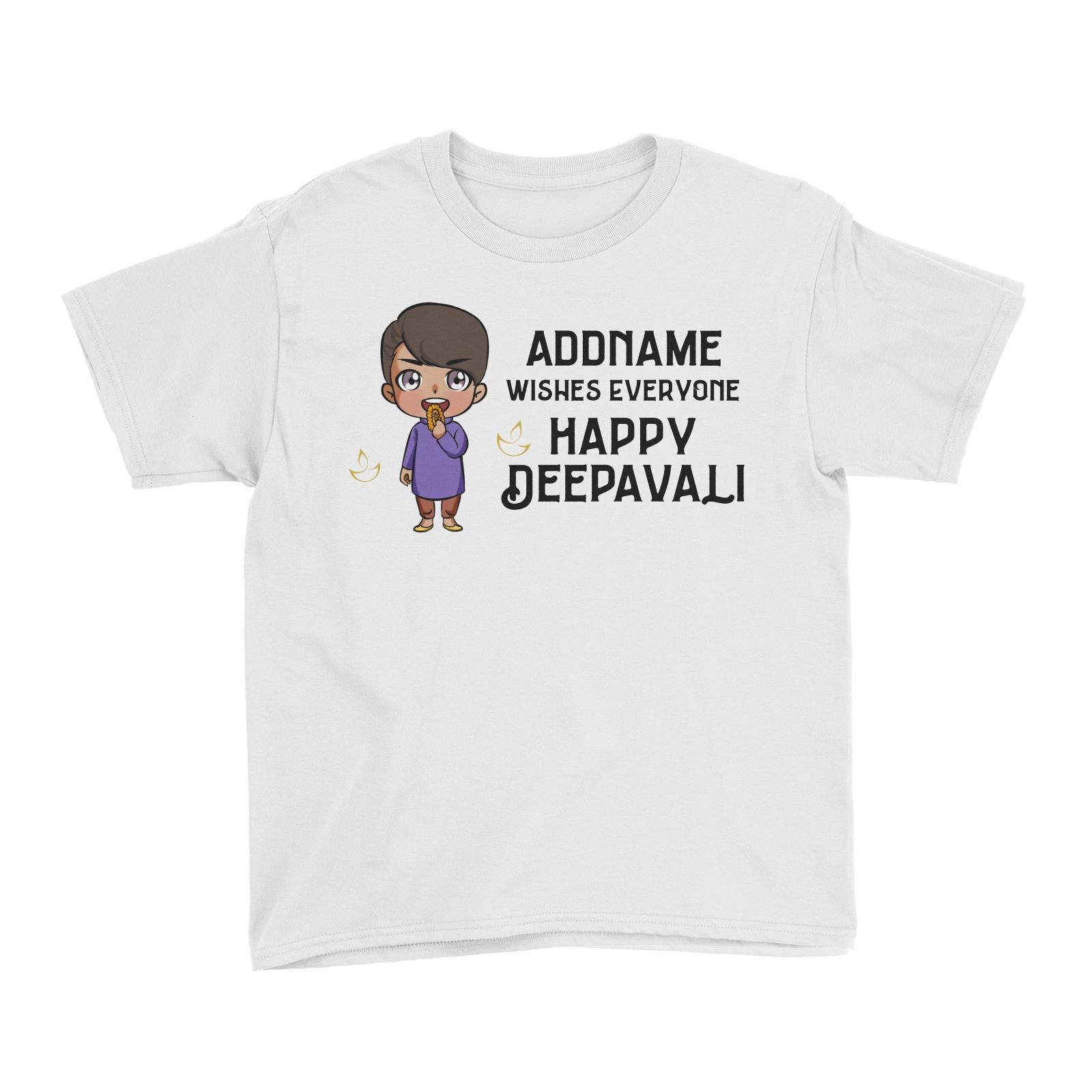 Deepavali Chibi Little Boy Front Addname Wishes Everyone Deepavali Kid's T-Shirt