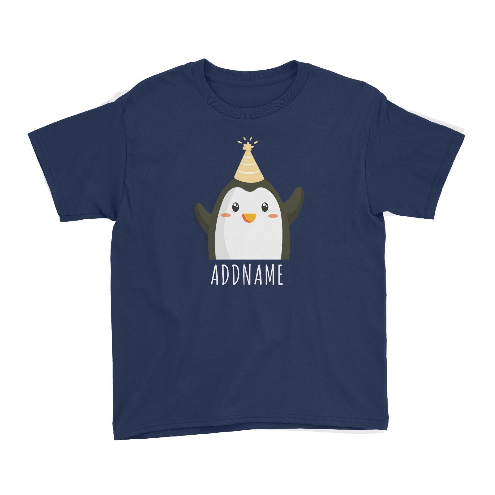 Birthday Cute Penguin Wearing Party Hat Addname Kid's T-Shirt