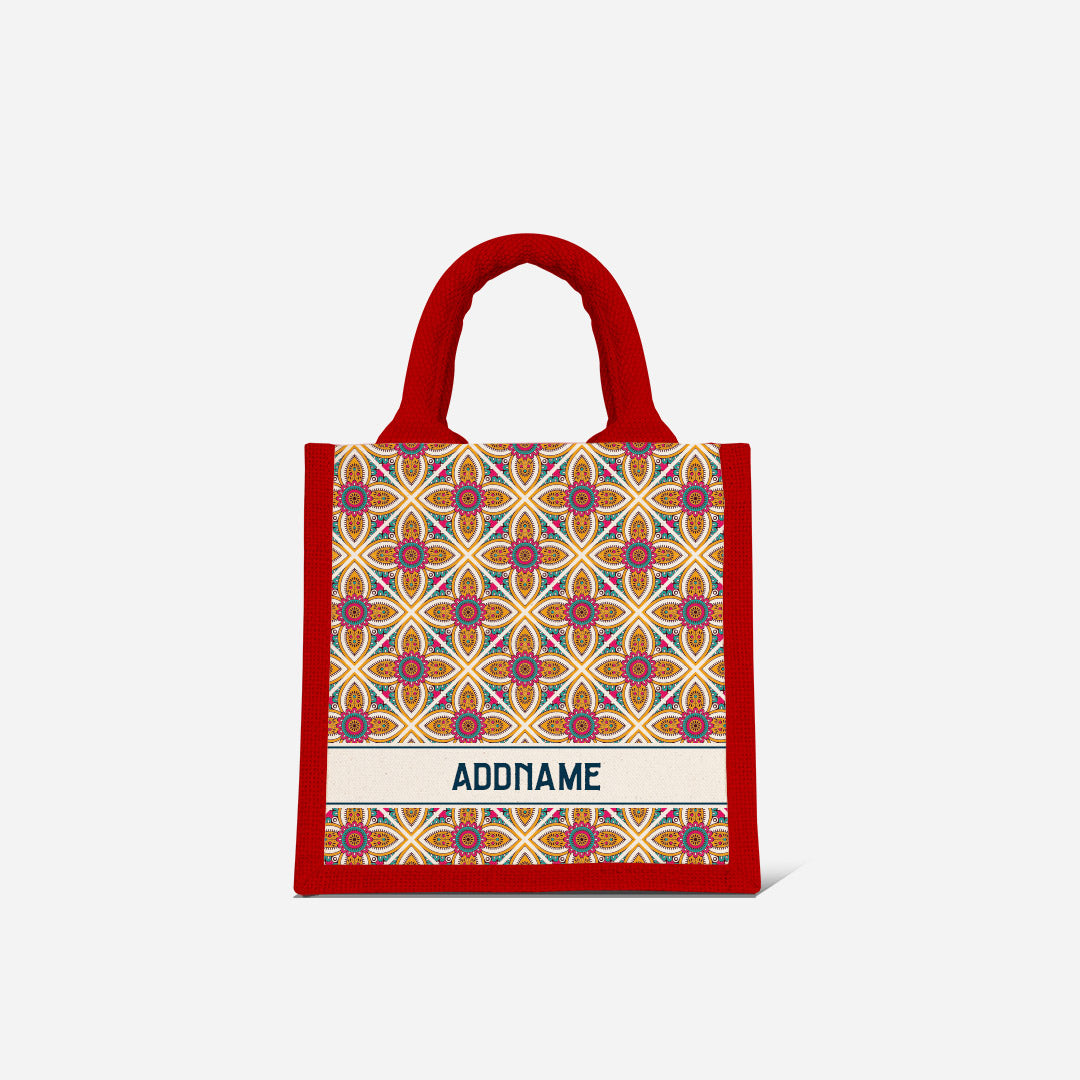 Pookal Series Half Lining Lunch Bag - Vibrant Tiles Red
