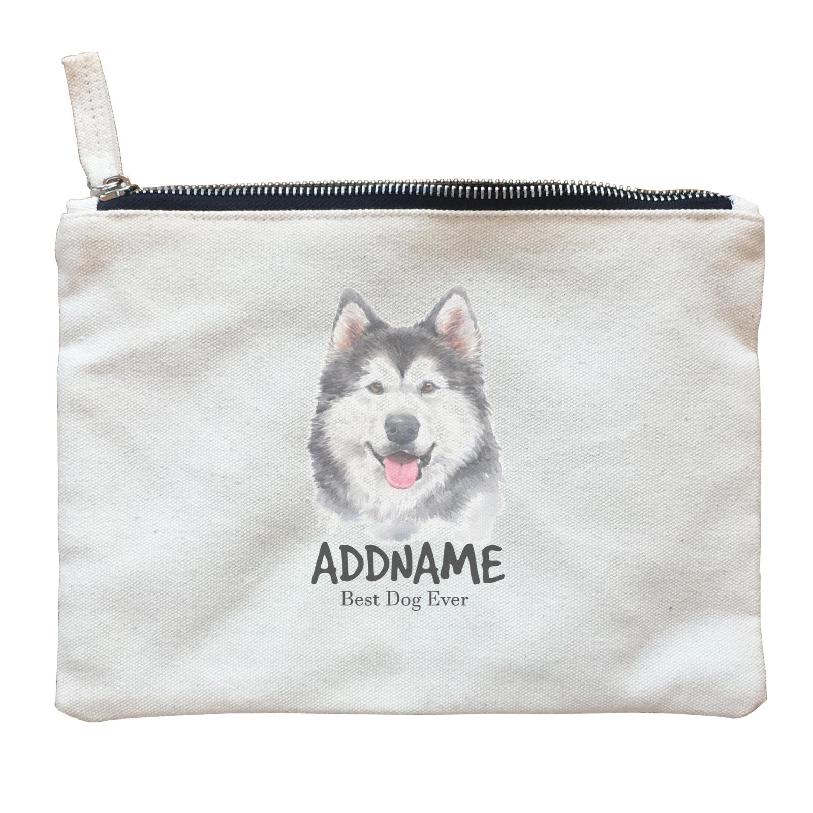 Watercolor Dog Siberian Husky Smile Best Dog Ever Addname Zipper Pouch