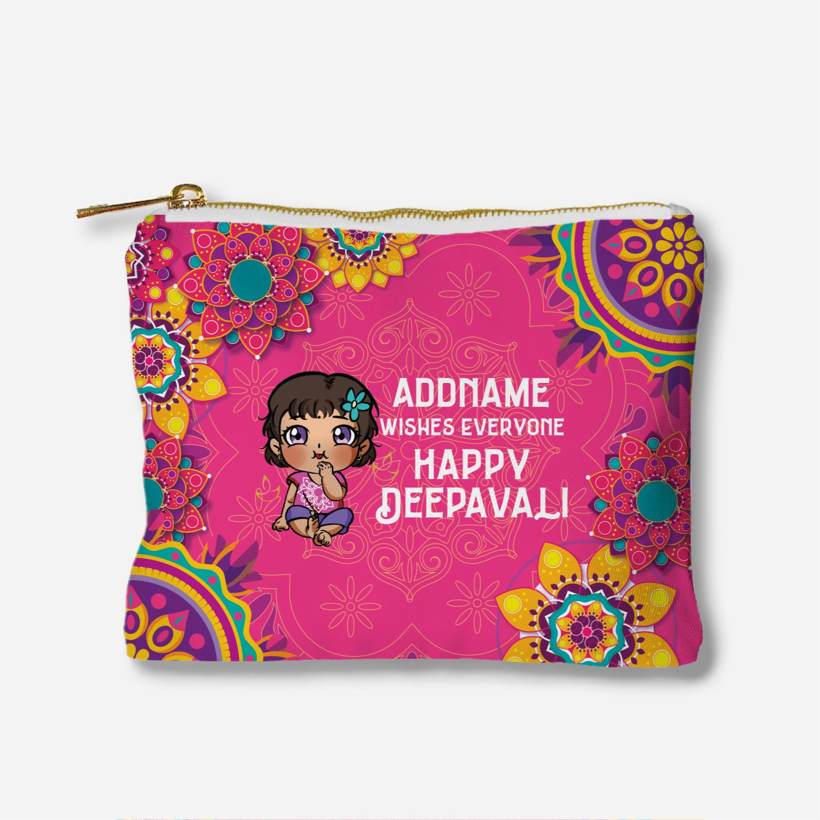 Deepavali Chibi Full Print Zipper Pouch - Baby Girl Front Addname Wishes Everyone Deepavali