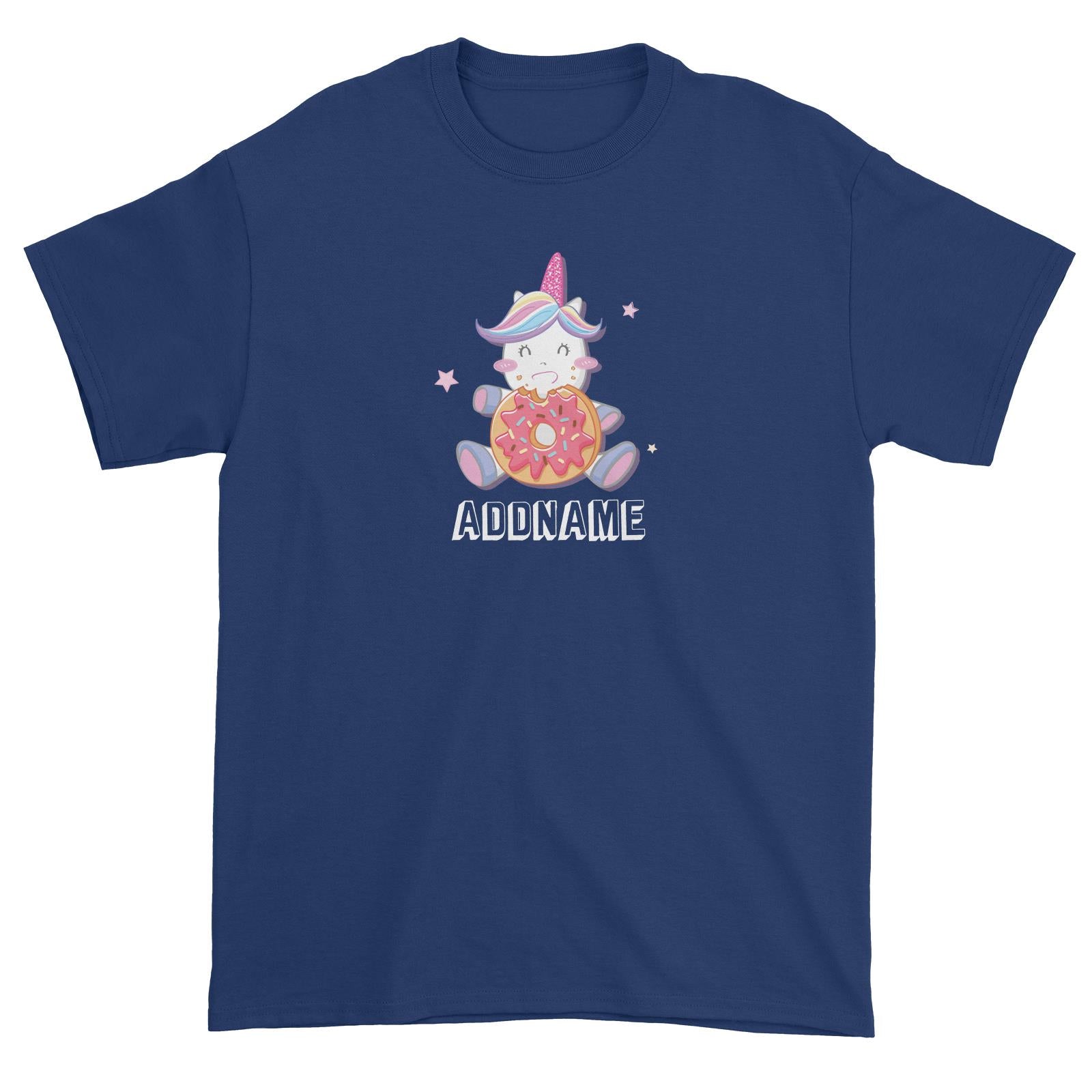 Birthday Unicorn Happy Eating Donut Addname Unisex T-Shirt