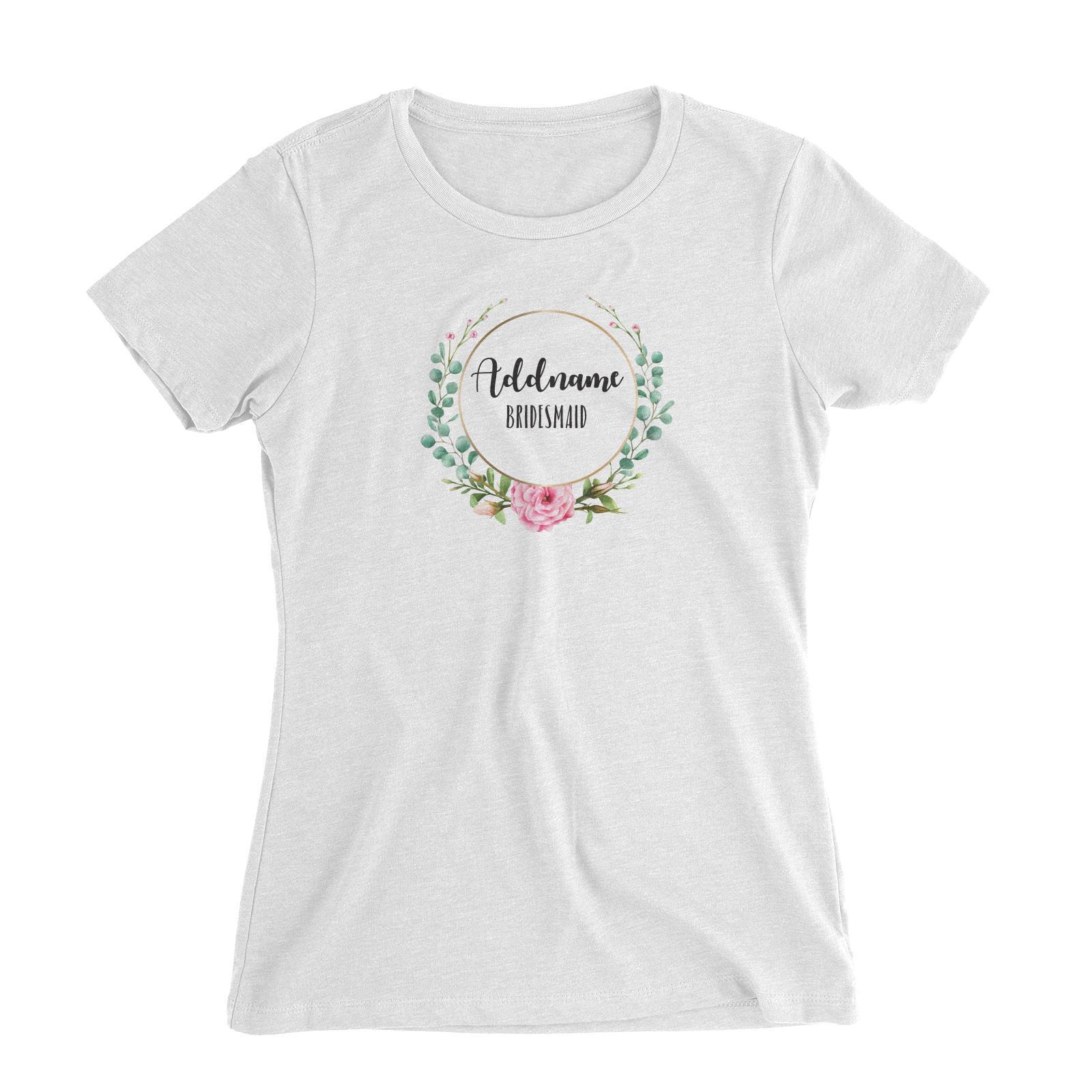 Bridesmaid Floral Modern Pink Flowers With Circle Bridesmaid Addname Women Slim Fit T-Shirt