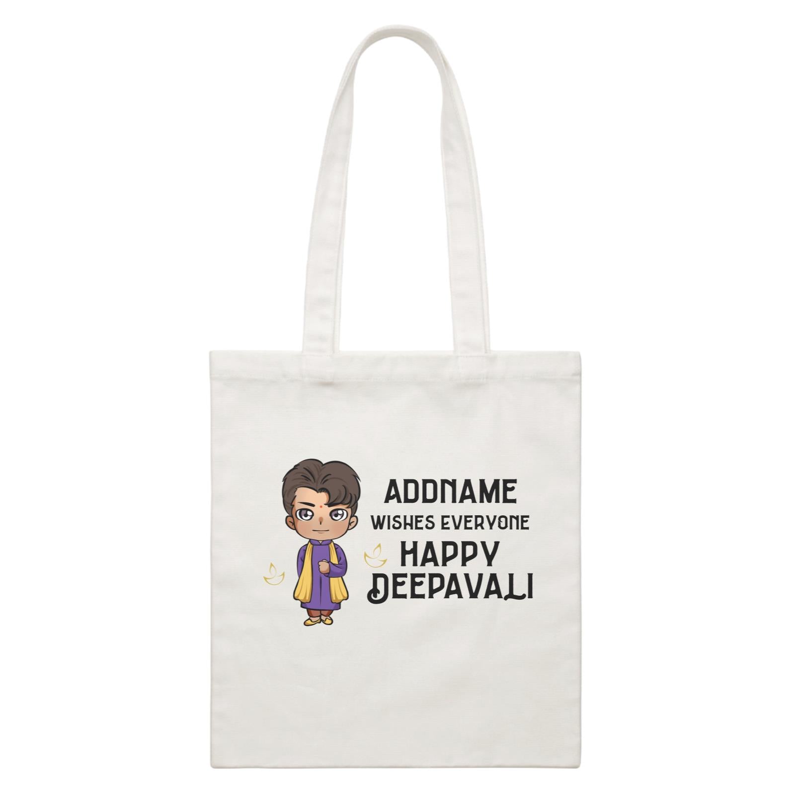 Deepavali Chibi Man Front Addname Wishes Everyone Deepavali White Canvas Bag