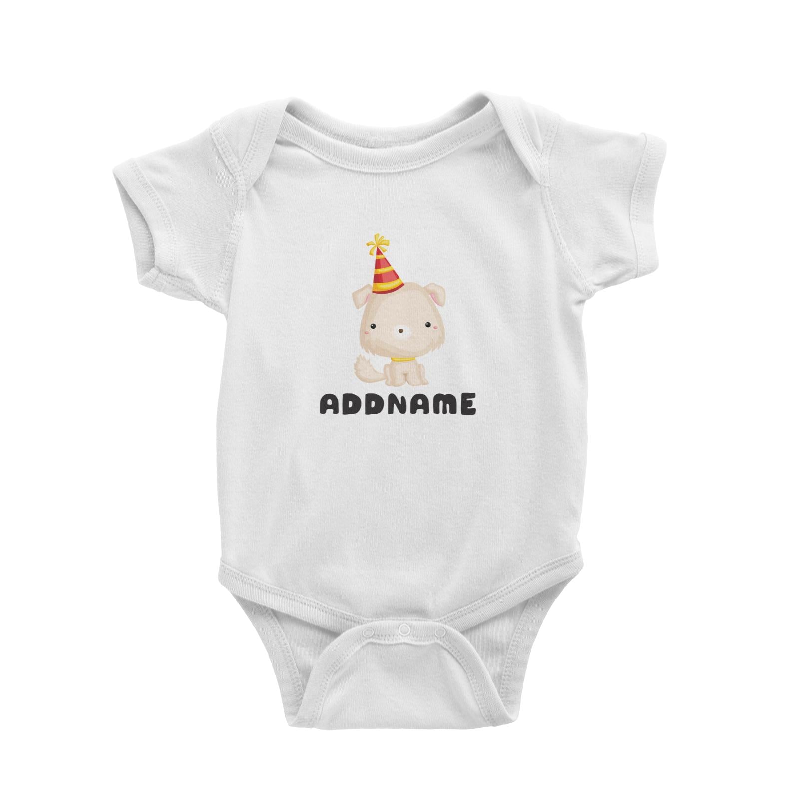 Birthday Friendly Animals Happy Dog Wearing Party Hat Addname Baby Romper