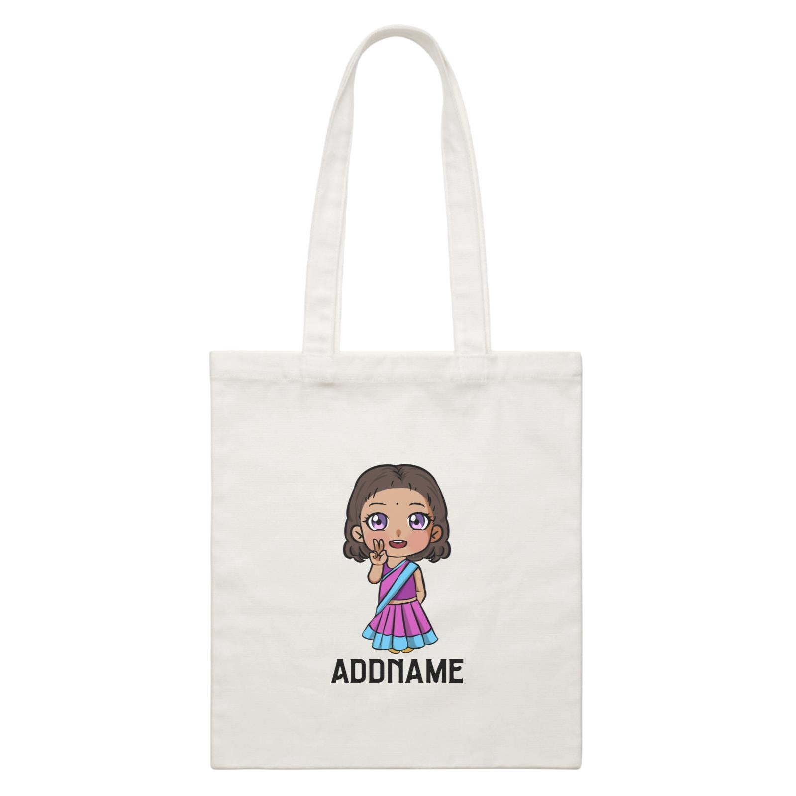 Deepavali Series Chibi Little Girl Front Addname White Canvas Bag