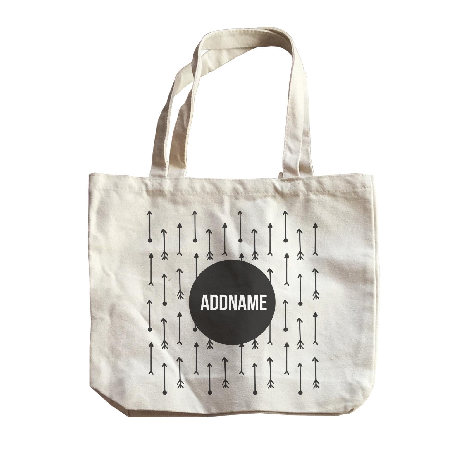 Monochrome Black Circle with Arrows Addname Canvas Bag