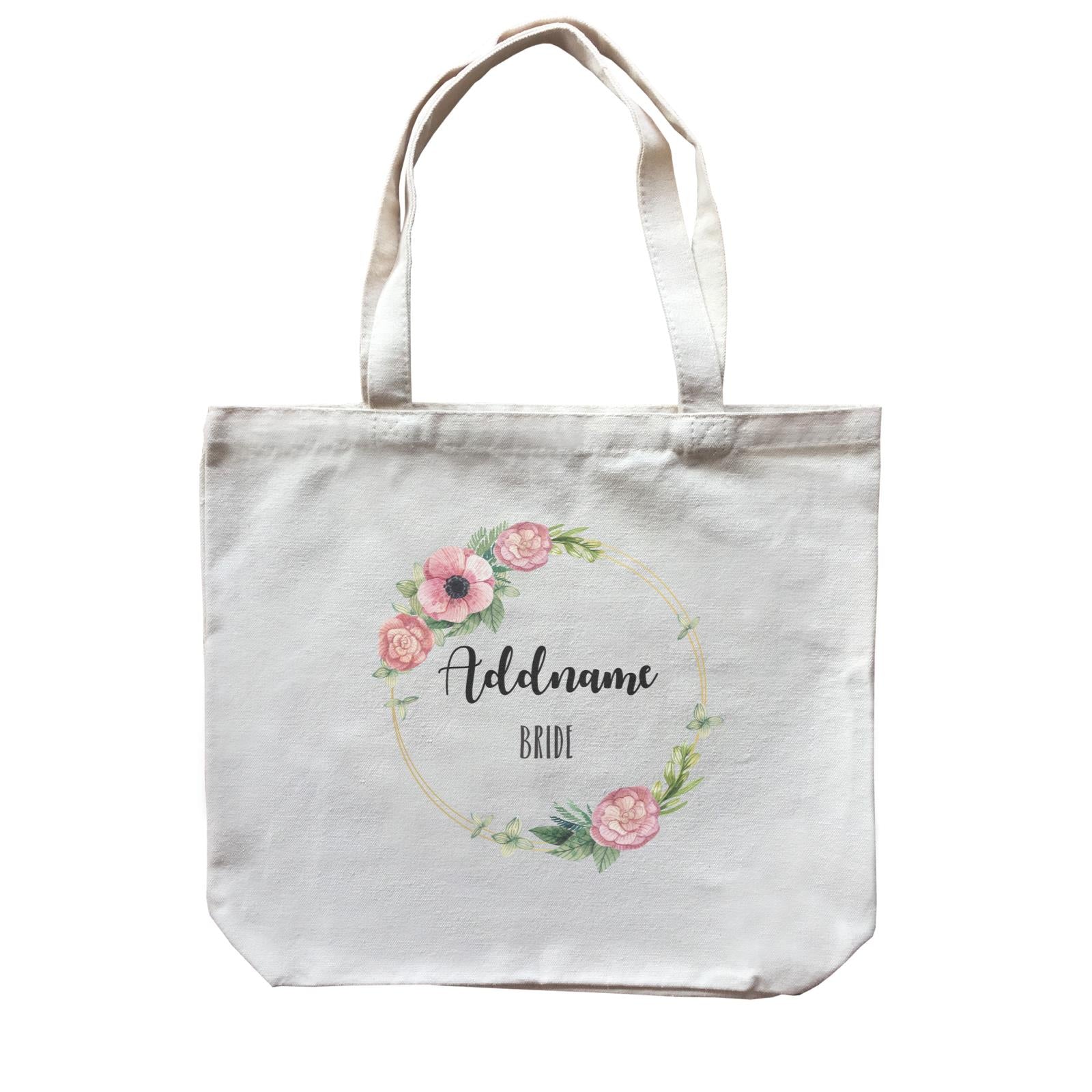 Bridesmaid Floral Sweet Pink Flower Wreath With Circle Bride Addname Canvas Bag