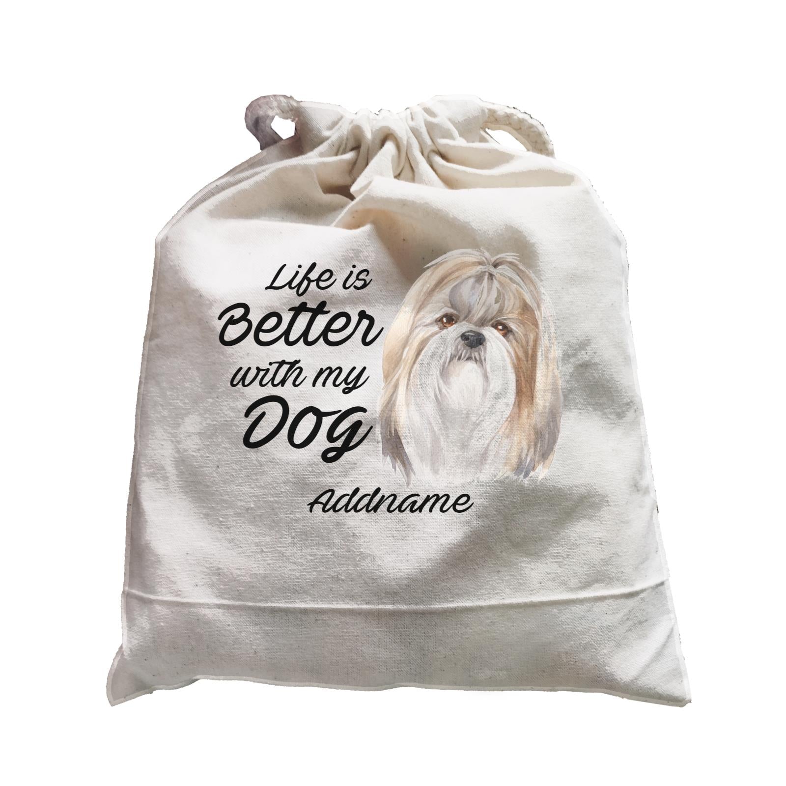 Watercolor Life is Better With My Dog Shih Tzu Addname Satchel