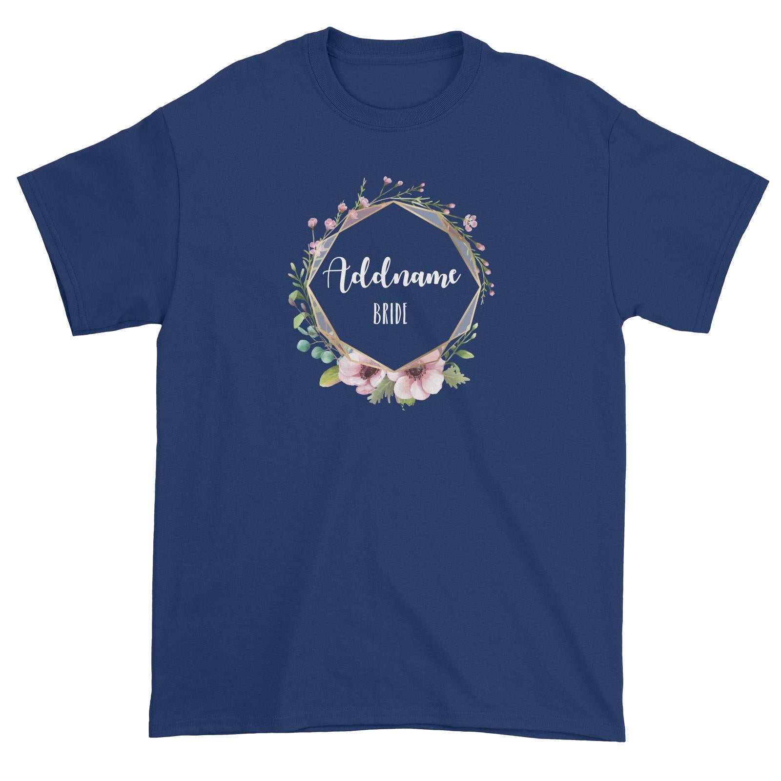 Bridesmaid Floral Modern Pink with Geometric Frame Bride Addname Unisex T-Shirt