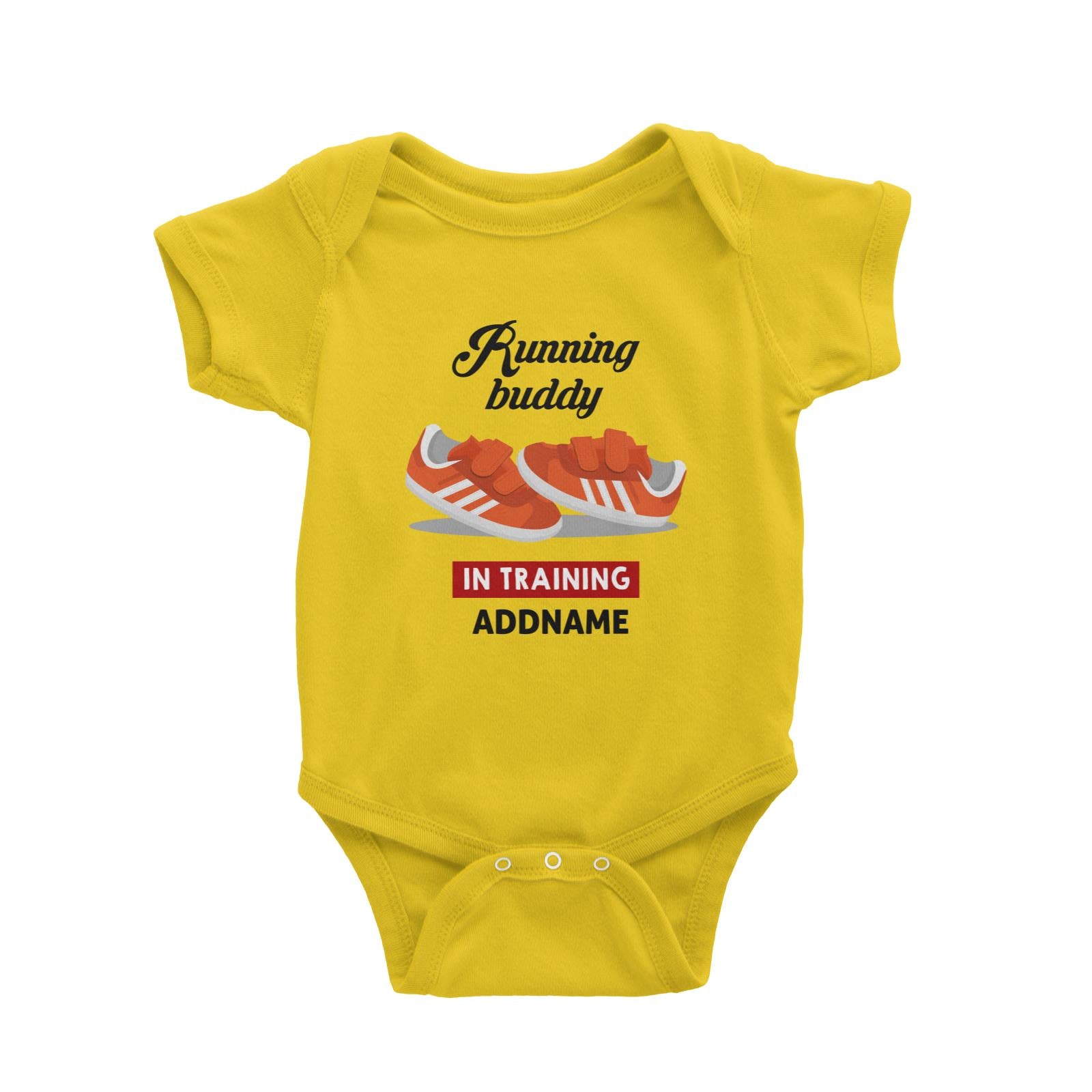 Running Buddy in Training Addname with Shoes Baby Romper Personalizable Designs Basic Newborn