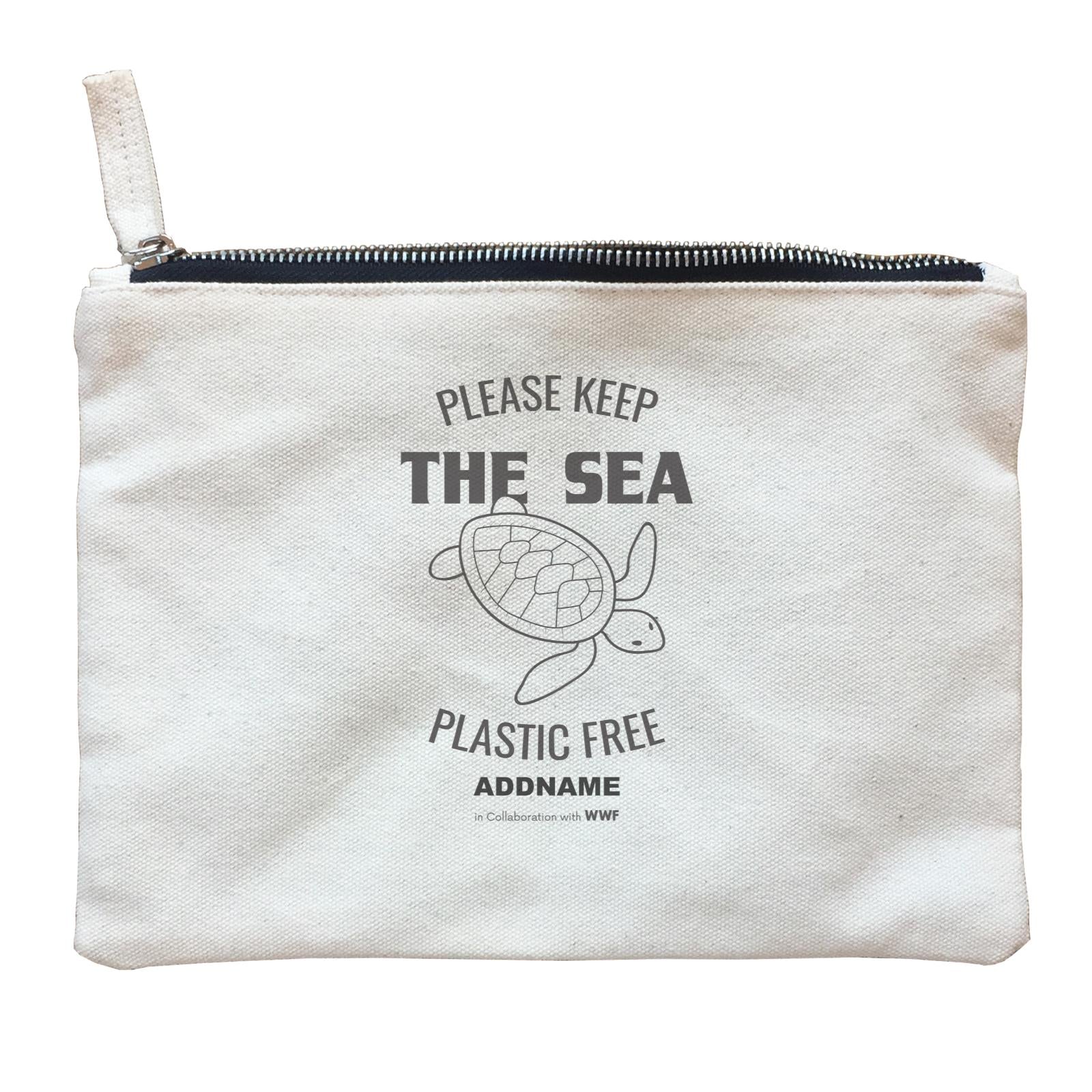 Please Keep The Sea Plastic Free Turtle Monochrome Addname Zipper Pouch