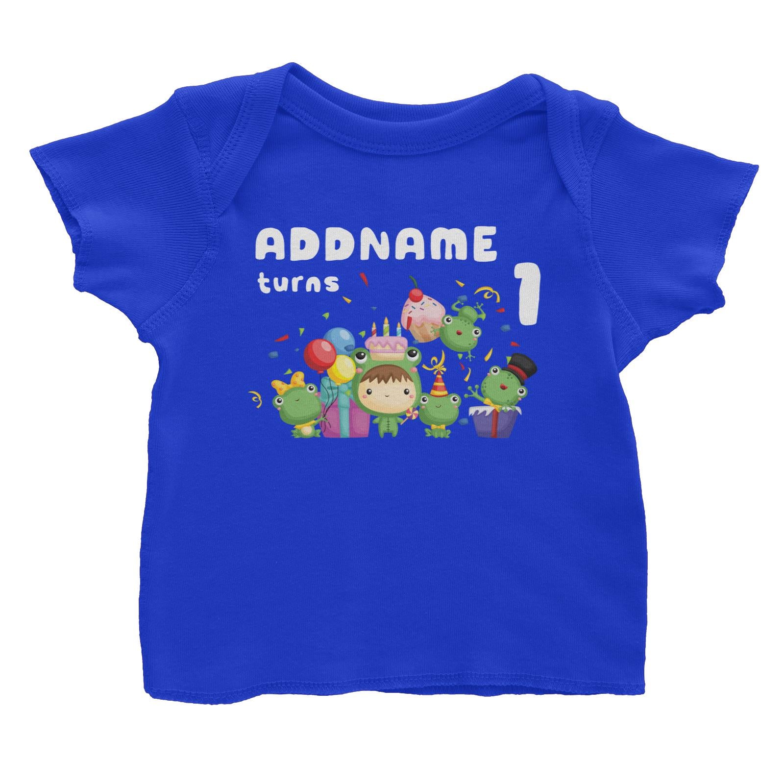 Birthday Frog Happy Frog Group Addname Turns 1 Baby T-Shirt