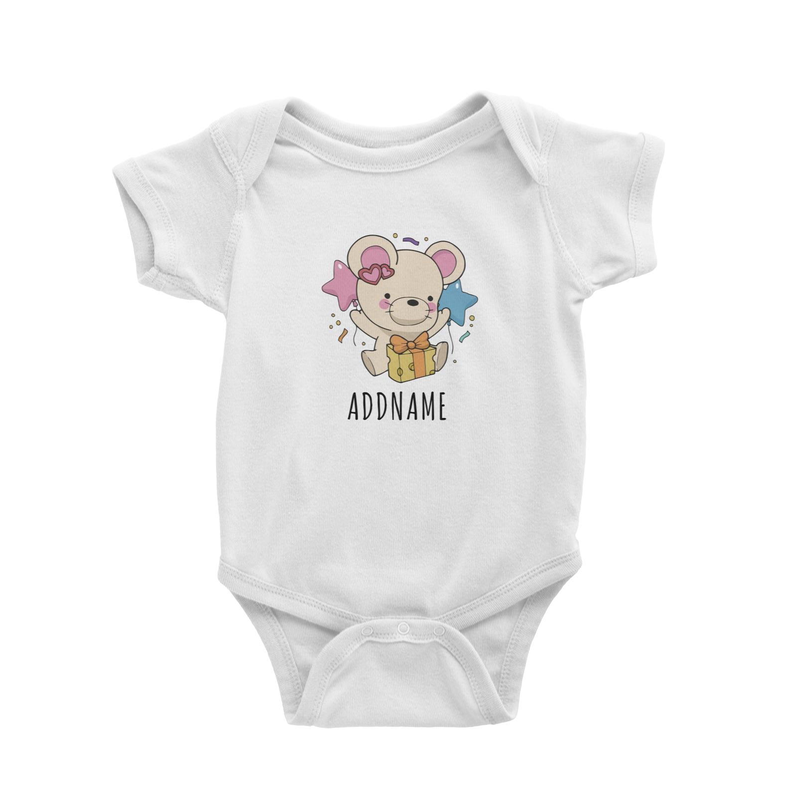 Birthday Sketch Animals Mouse with Cheese Present Addname Baby Romper
