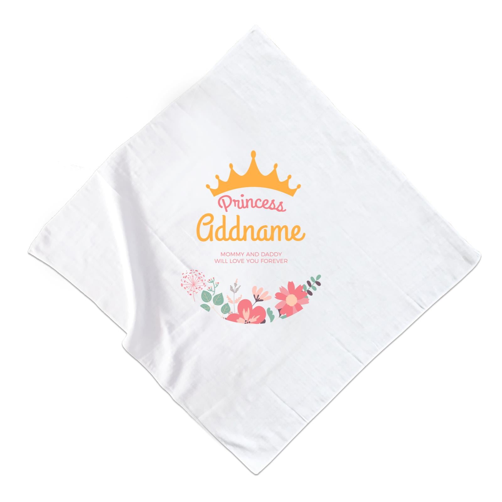 Princess with Tiara and Flowers 2 Personalizable with Name and Text Muslin Square