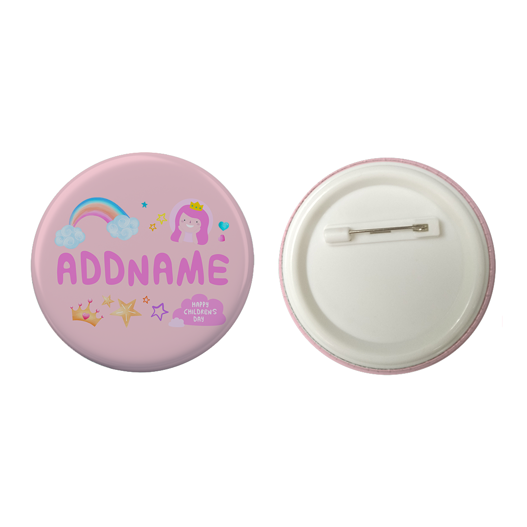 Children's Day Gift Series Cute Pink Girl Princess Rainbow Addname Button Badge with Back Pin (58mm)