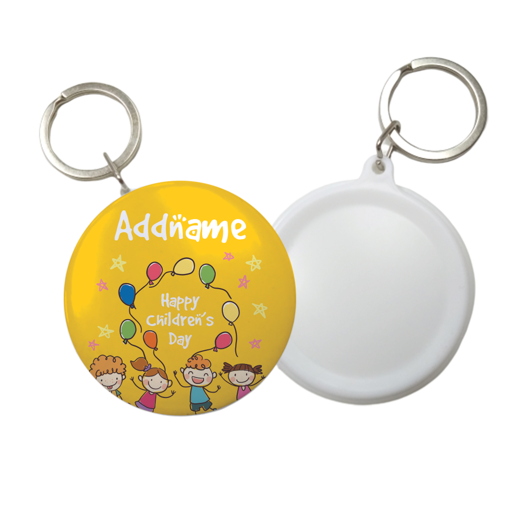 Children's Day Gift Series Four Cute Children With Balloons Addname Button Badge with Key Ring (58mm)