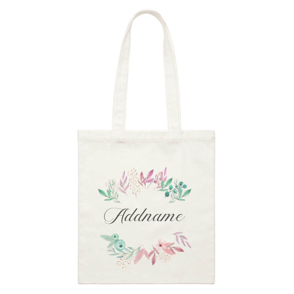 Flower Wreath With Leaves White Canvas Bag