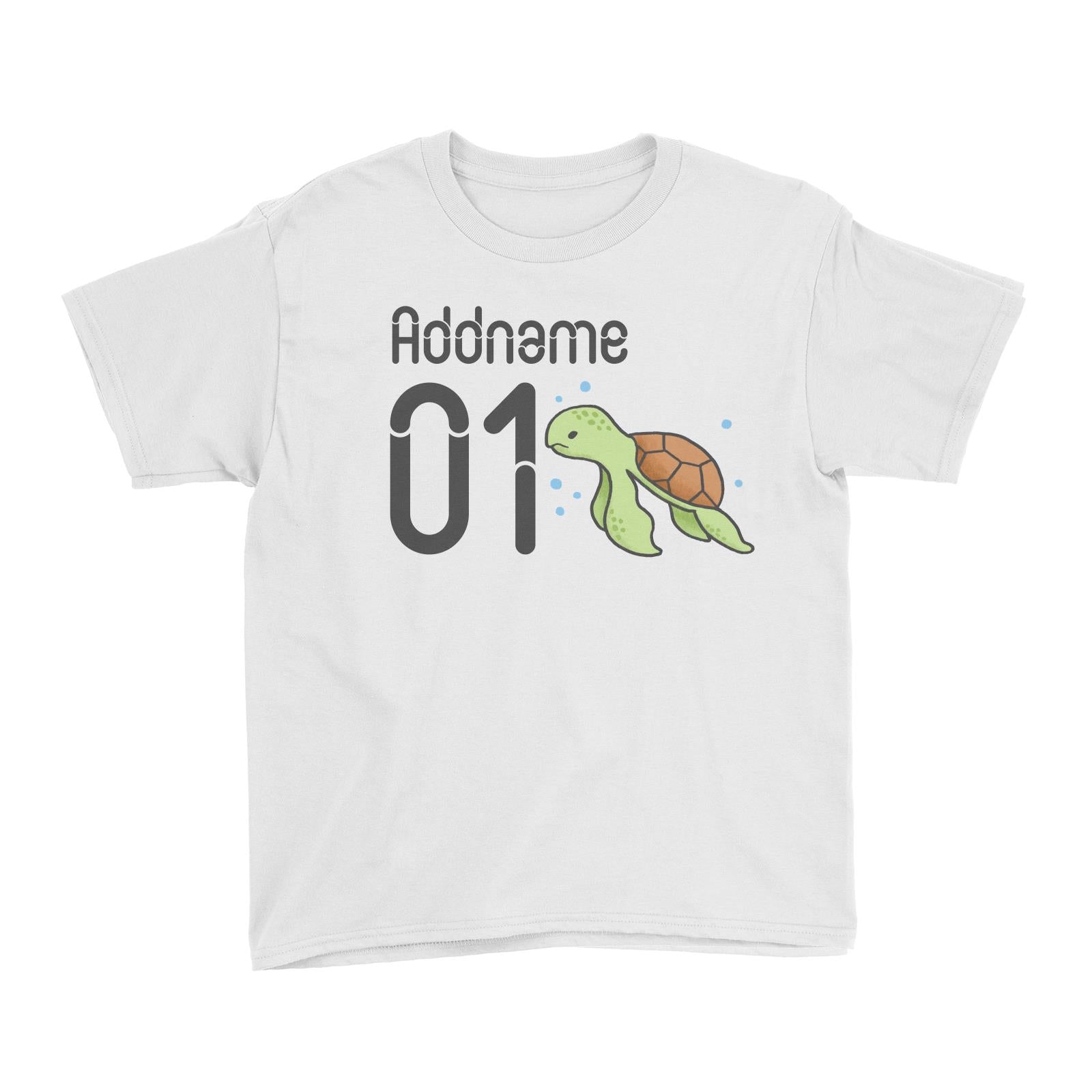 Name and Number Cute Hand Drawn Style Turtle Kid's T-Shirt (FLASH DEAL)