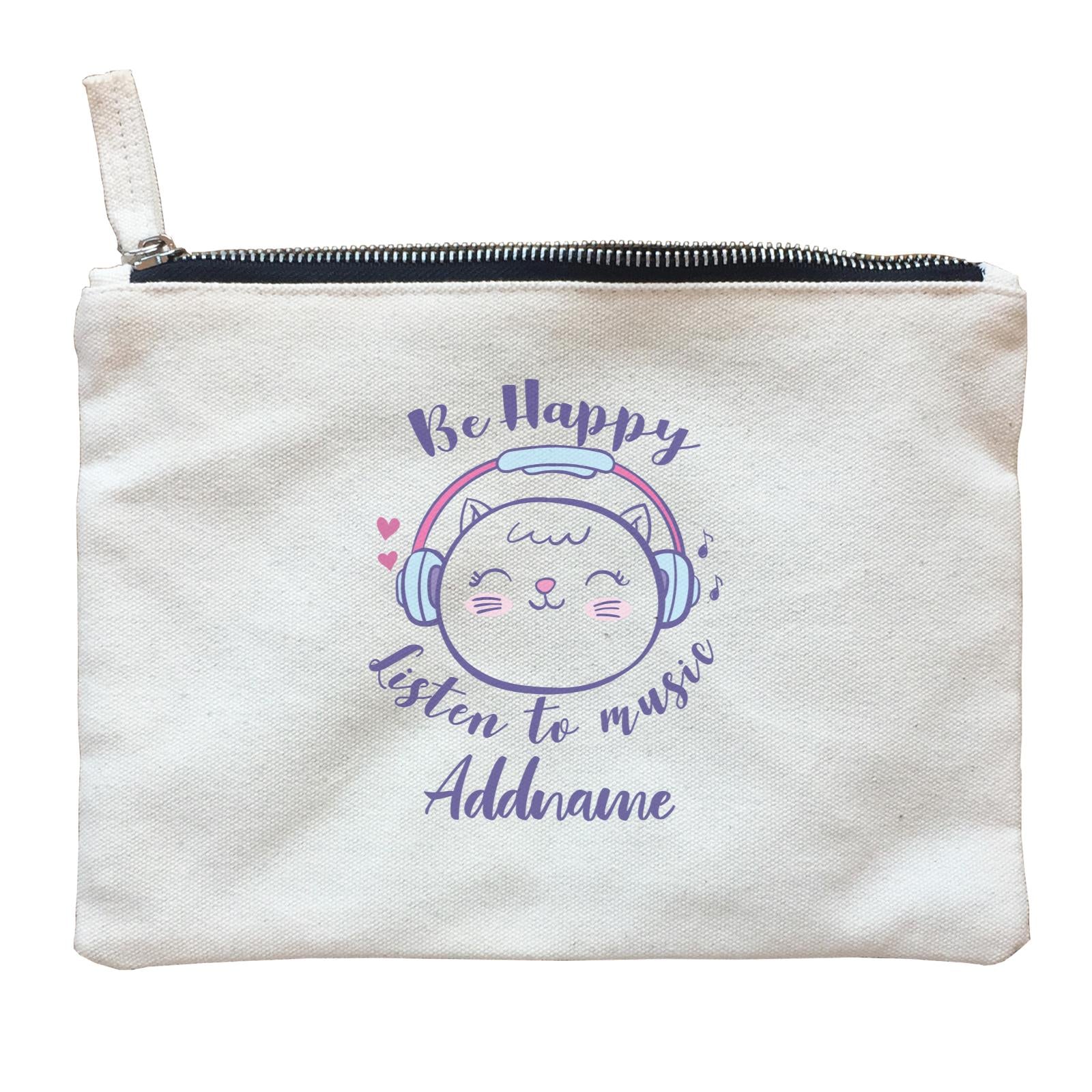 Cool Cute Animals Cats Be Happy Listen To Music Addname Zipper Pouch