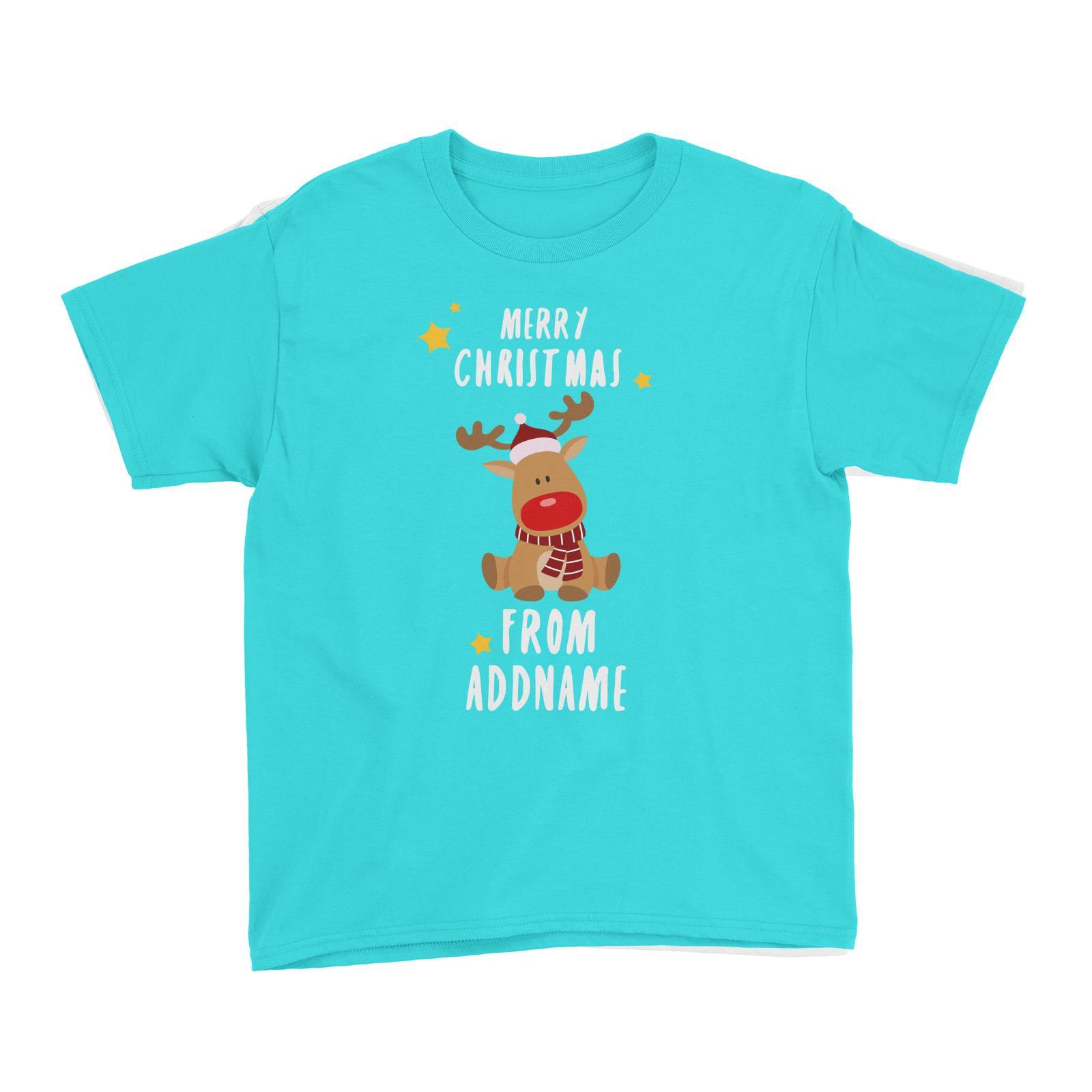 Cute Rudolph Merry Christmas Greeting Addname Kid's T-Shirt  Animal Personalizable Designs Matching Family