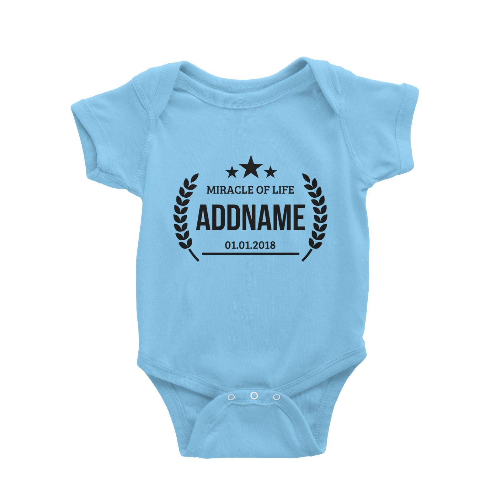 Miracle of Life with Stars Personalizable with Name and Date Baby Romper