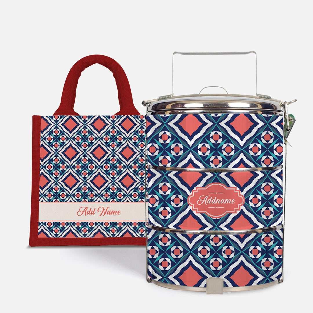 Moroccan Series Standard Tiffin With Half Lining Lunch Bag  - Chihab Red