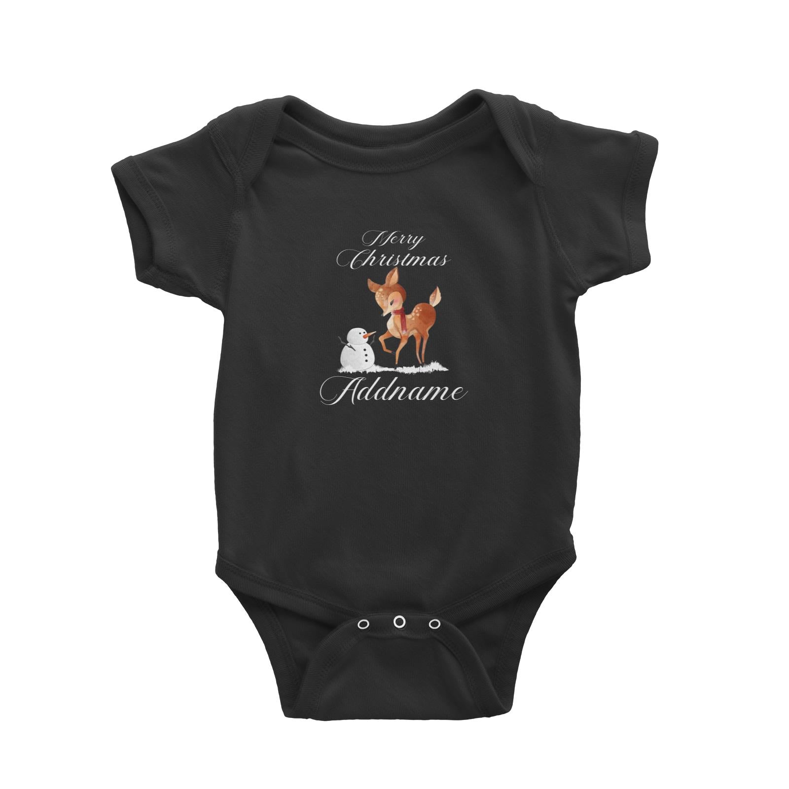 Christmas Cute Deer With Snowman Merry Christmas Addname Baby Romper