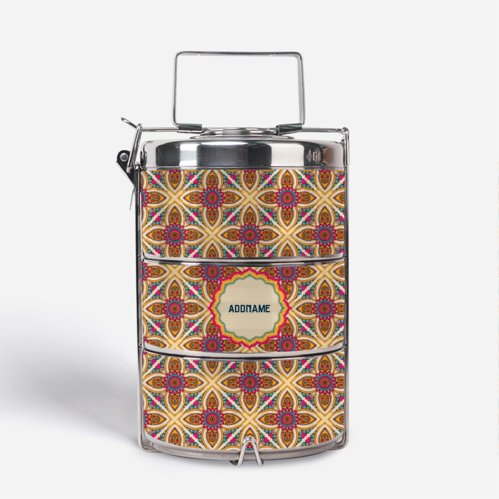 Pookal Series Premium Tiffin Carrier - Vibrant Tiles