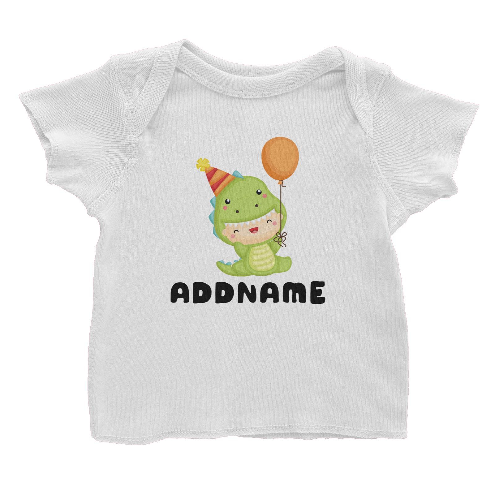 Birthday Dinosaur Happy Baby Wearing Dinosaur Suit And Party Hat Addname Baby T-Shirt