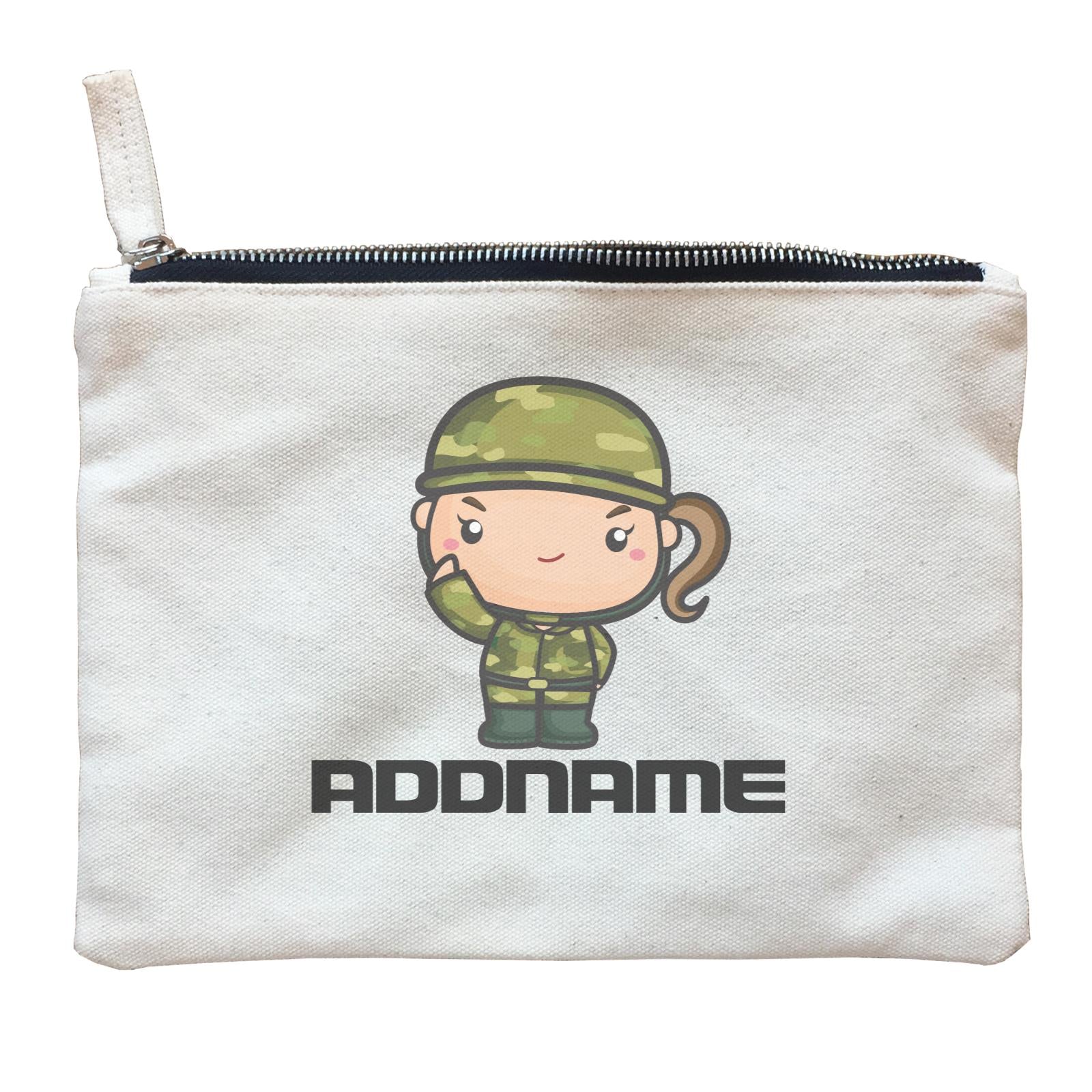 Birthday Battle Theme Army Soldier Girl Addname Zipper Pouch