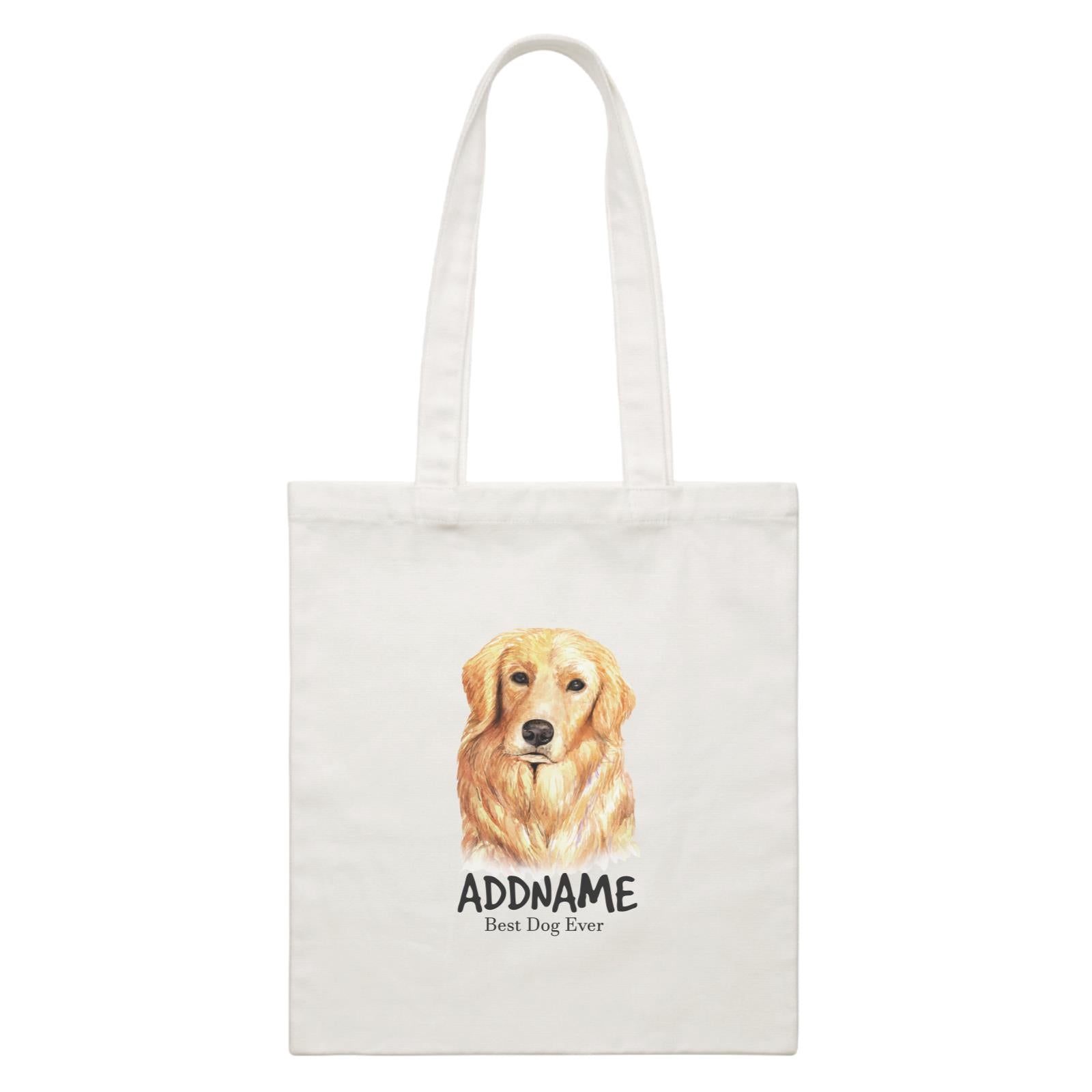 Watercolor Dog Golden Retriever Best Dog Ever Addname White Canvas Bag