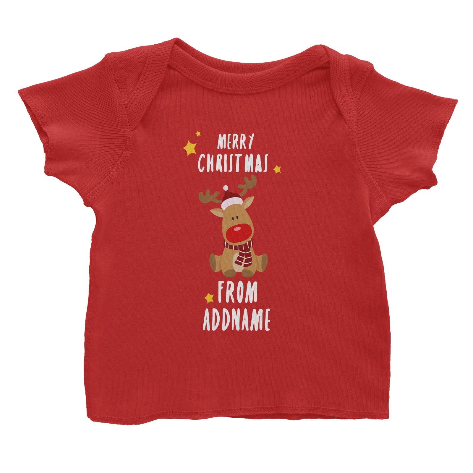 Cute Rudolph Merry Christmas Greeting Addname Baby T-Shirt  Animal Personalizable Designs Matching Family