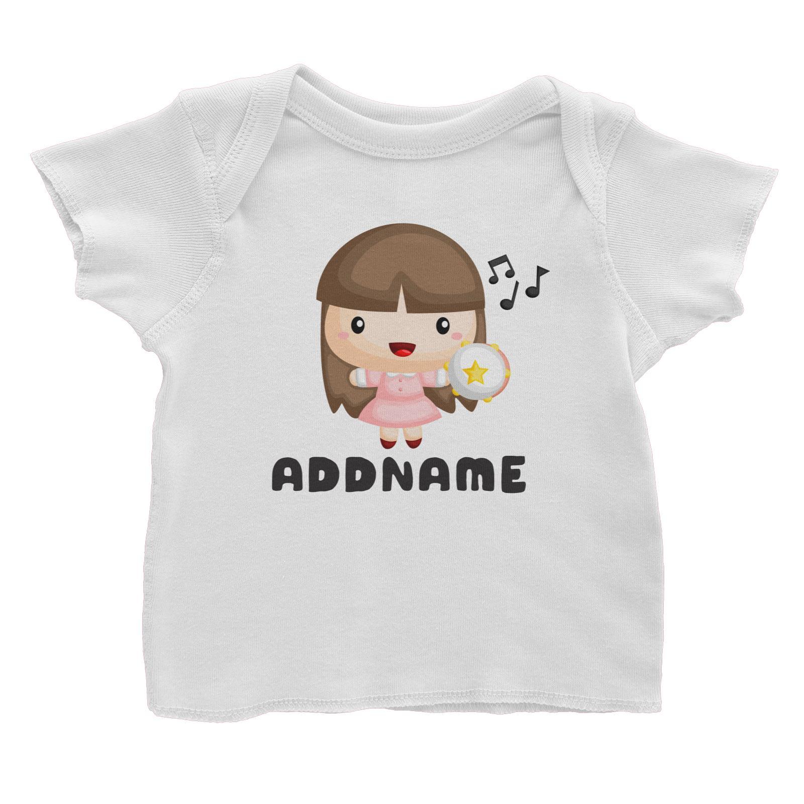 Birthday Music Band Girl Playing Tambourine Addname Baby T-Shirt