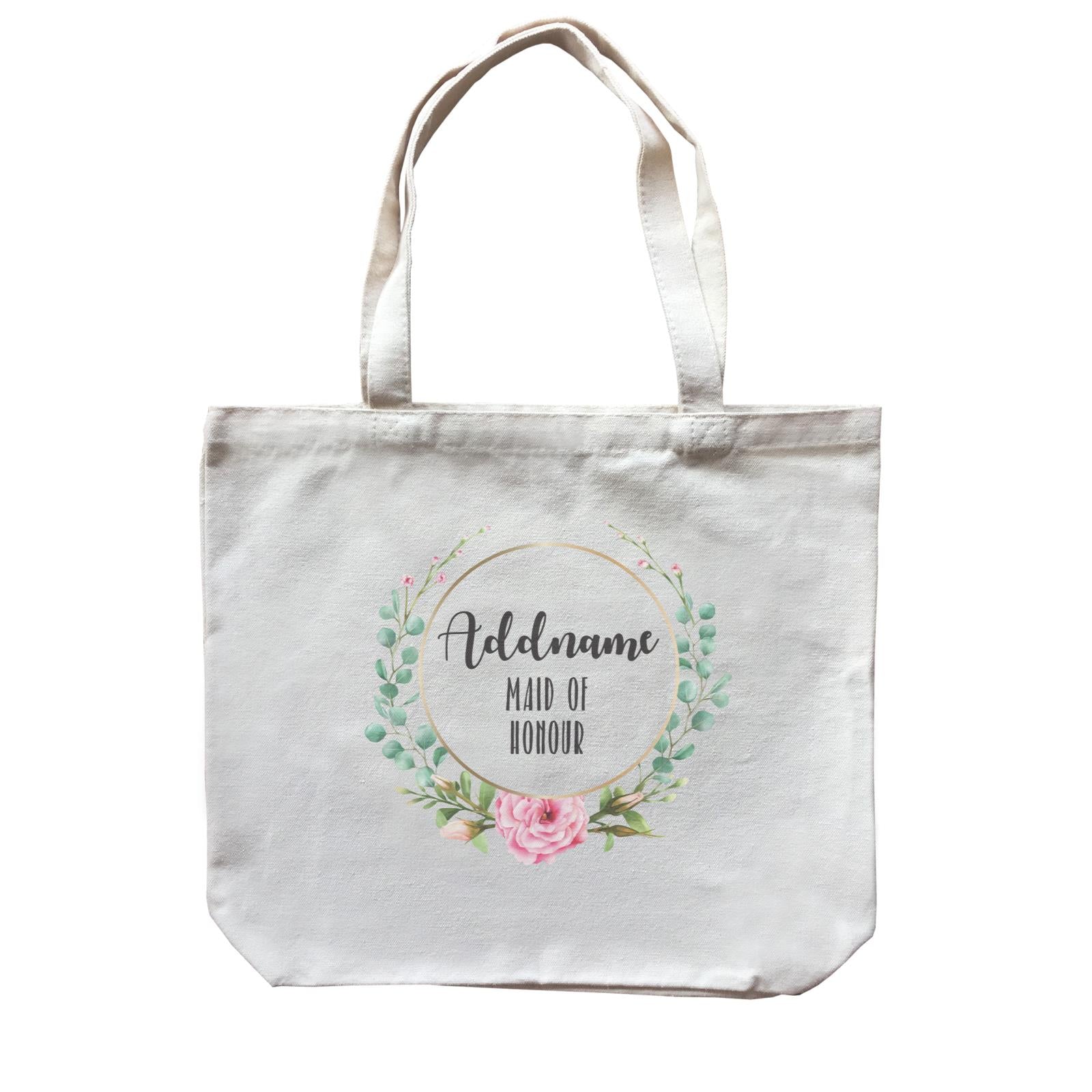 Bridesmaid Floral Modern Pink Flowers With Circle Maid Of Honour Addname Canvas Bag