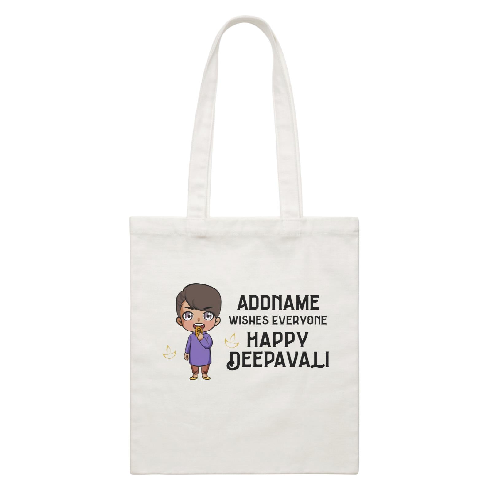 Deepavali Chibi Little Boy Front Addname Wishes Everyone Deepavali White Canvas Bag