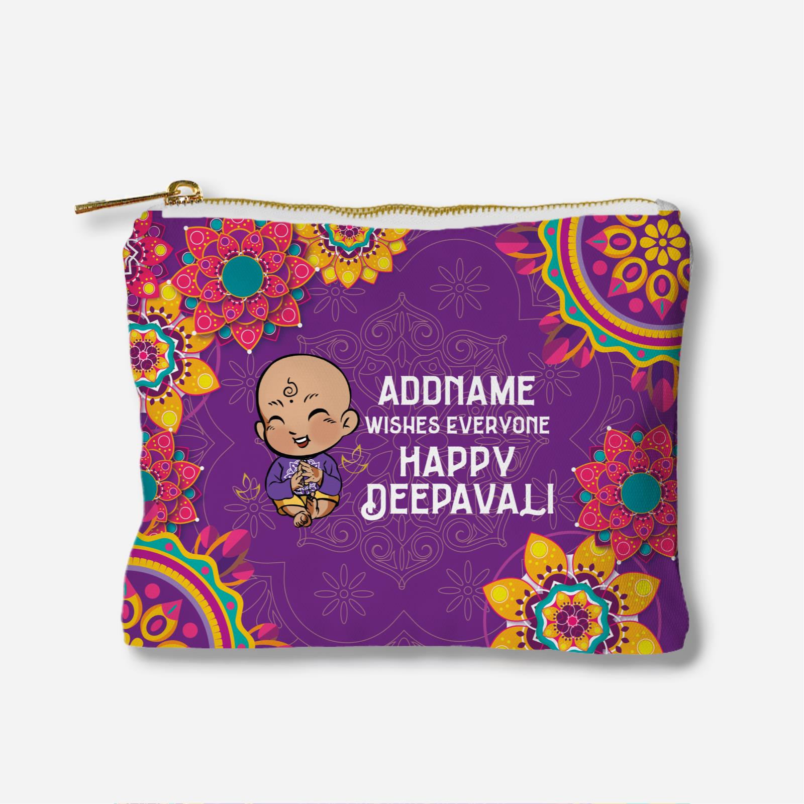 Deepavali Chibi Full Print Zipper Pouch - Baby Boy Addname Wishes Everyone Deepavali