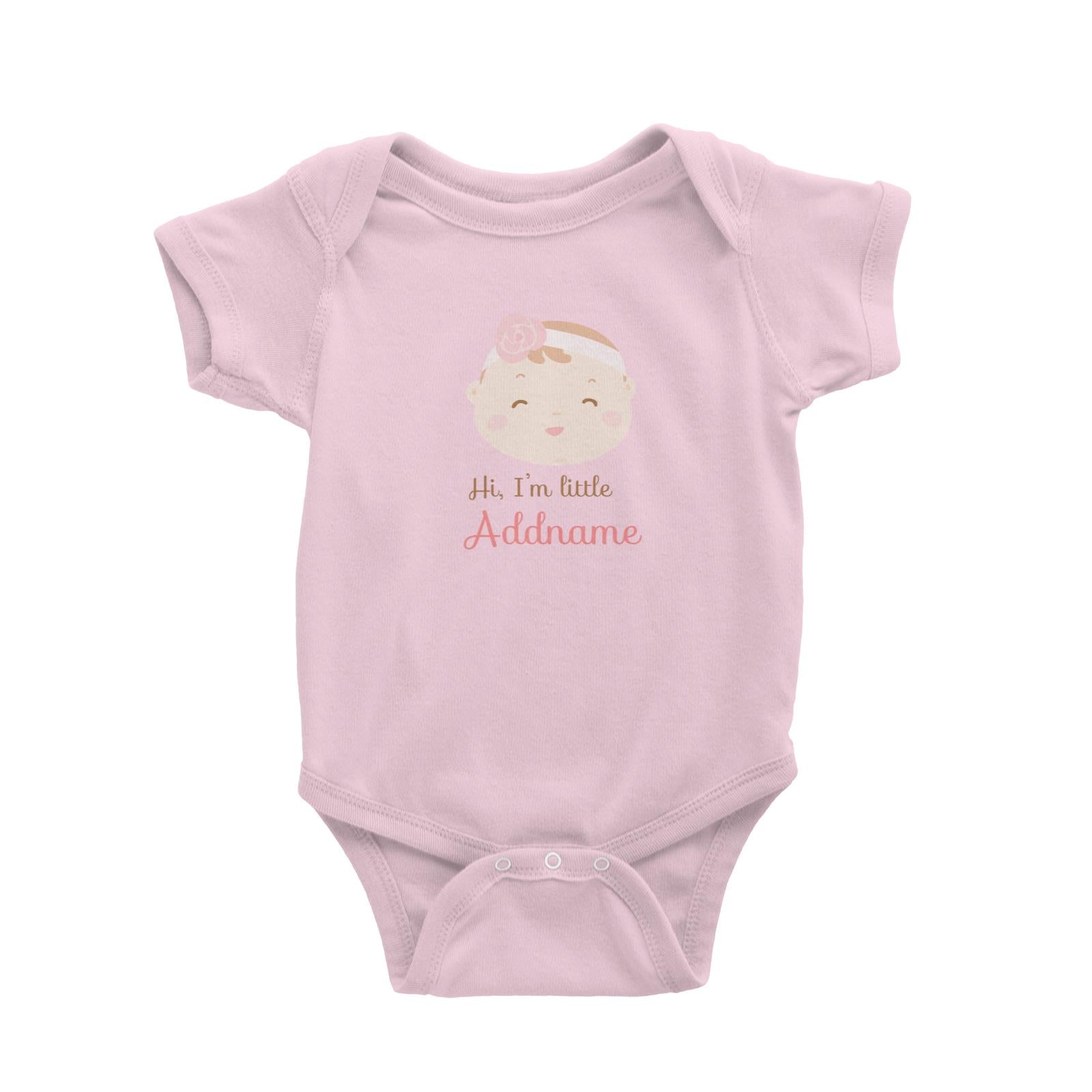 Cute Baby Girl with Flower Band Hi I Am Little Addname Baby Romper
